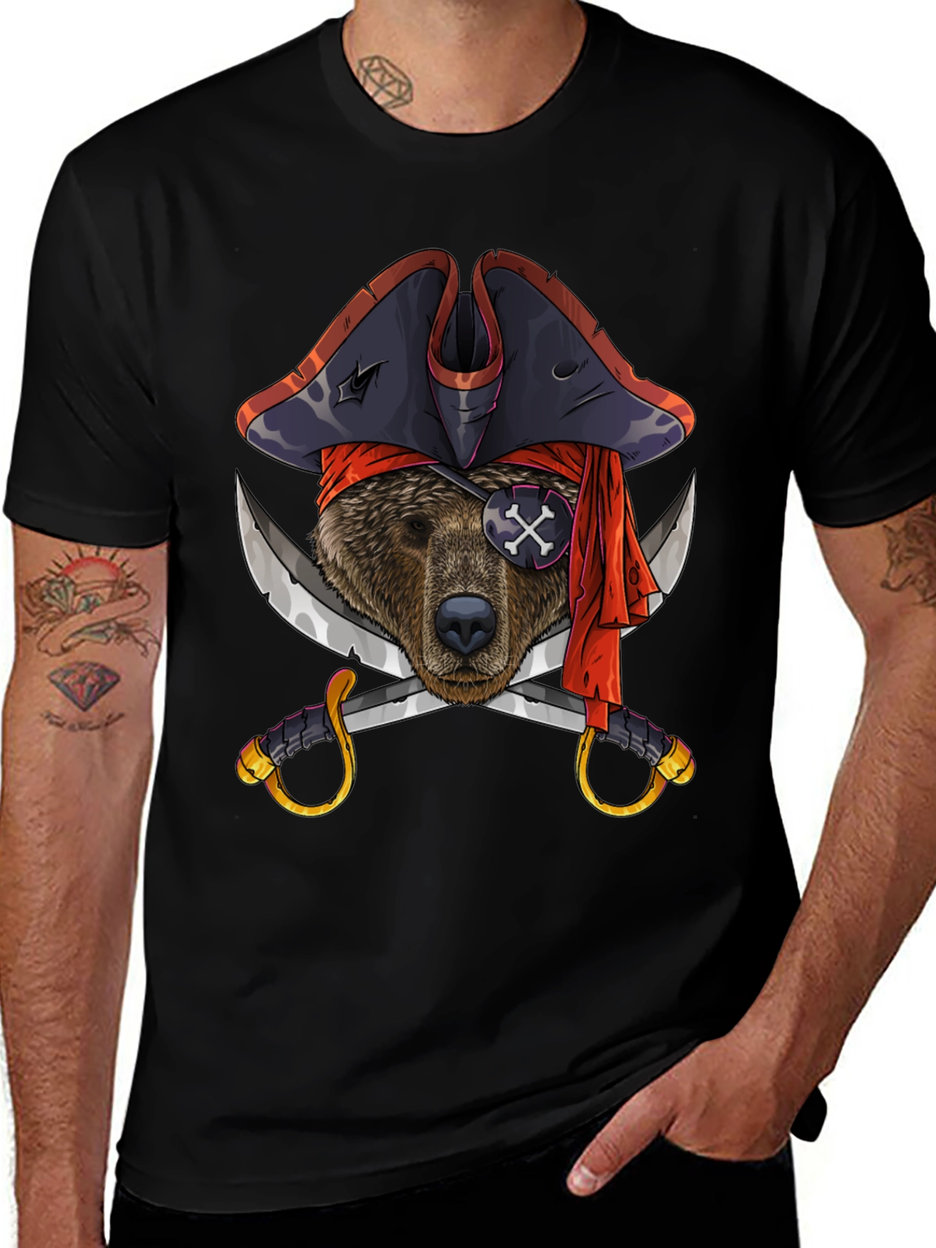 Variant 13 of Pirate Bear Graphic Tee - Black Cotton T-Shirt
