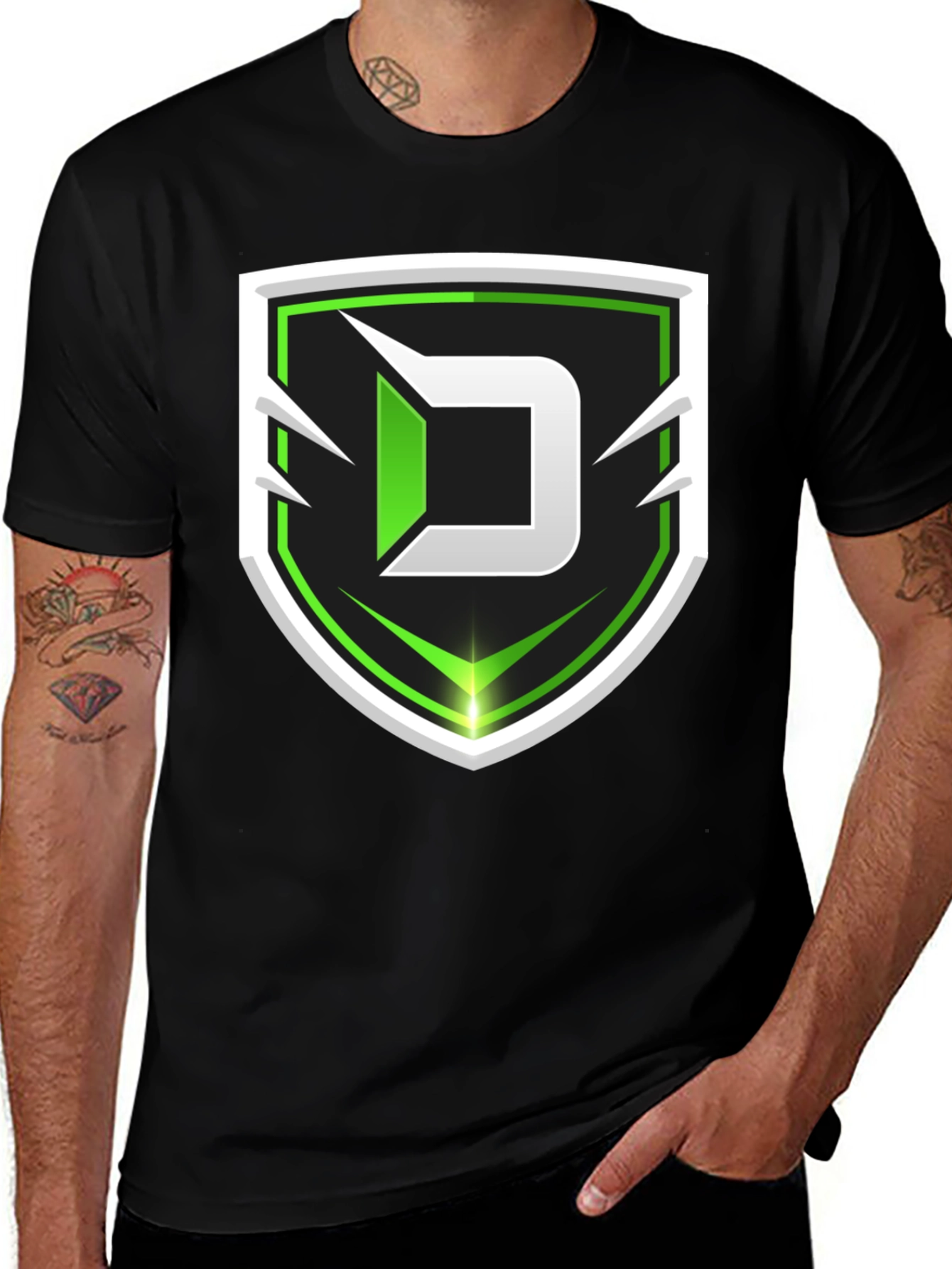Black Tee with Green D Shield Logo