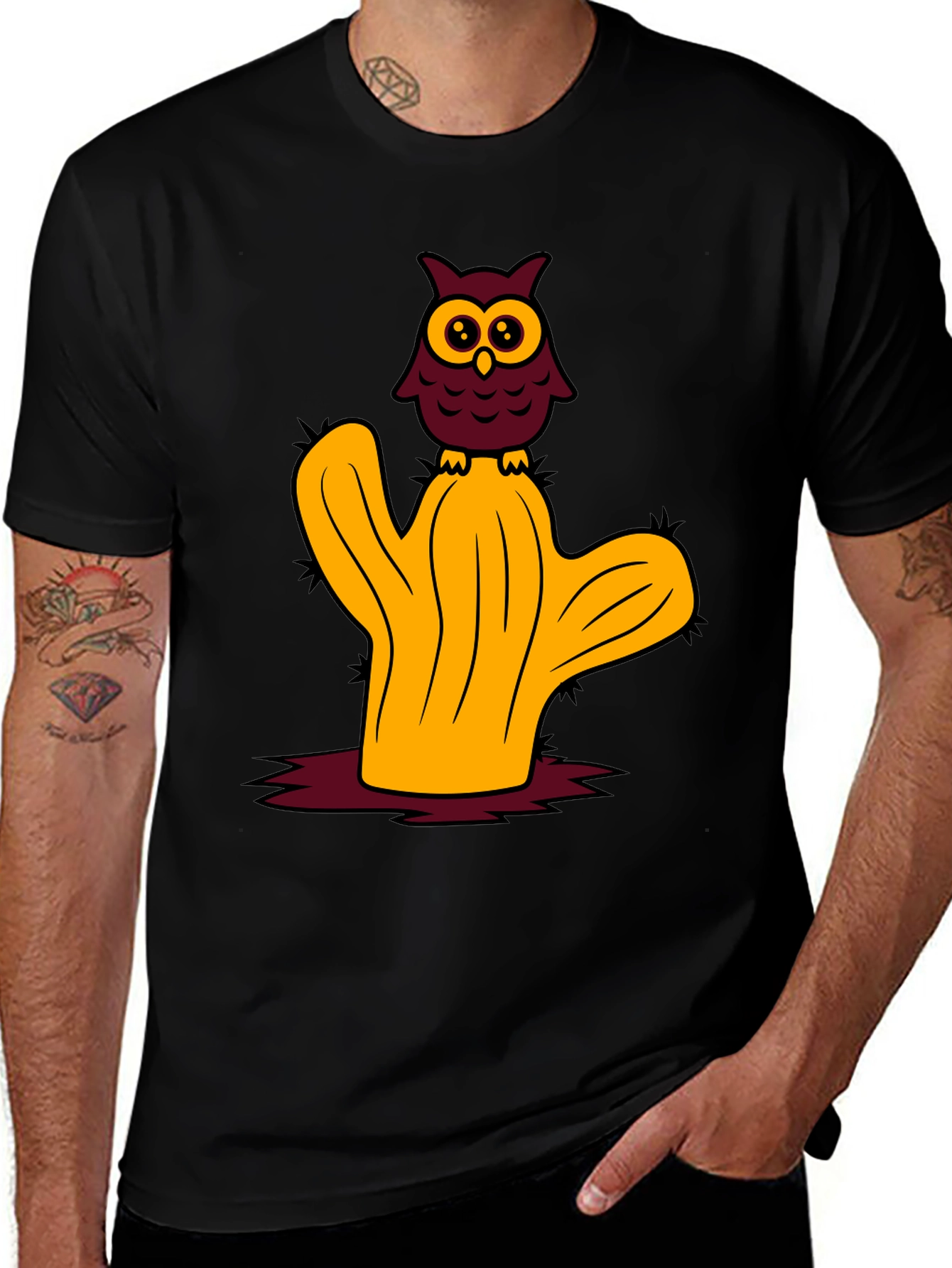 Variant 18 of Owl on Cactus Graphic Tee - Soft Cotton Blend