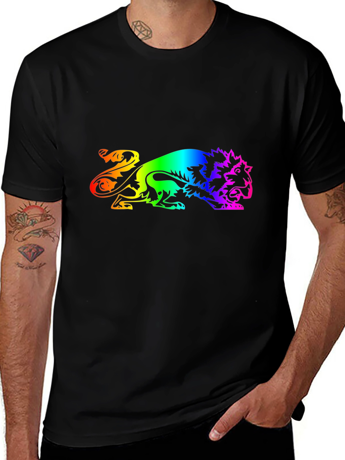 Variant 4 of Rainbow Lion Graphic Black T-Shirt