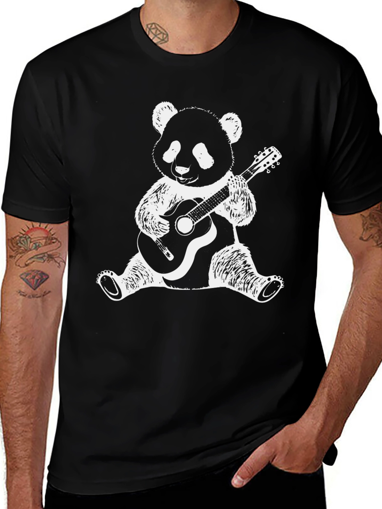 Variant 21 of Panda Guitarist Black T-Shirt