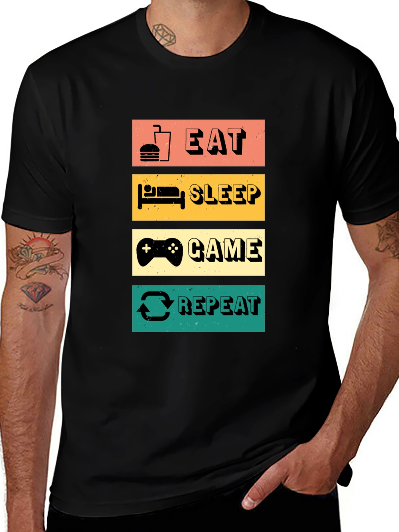 Variant 15 of Eat Sleep Game Repeat Black Graphic T-Shirt
