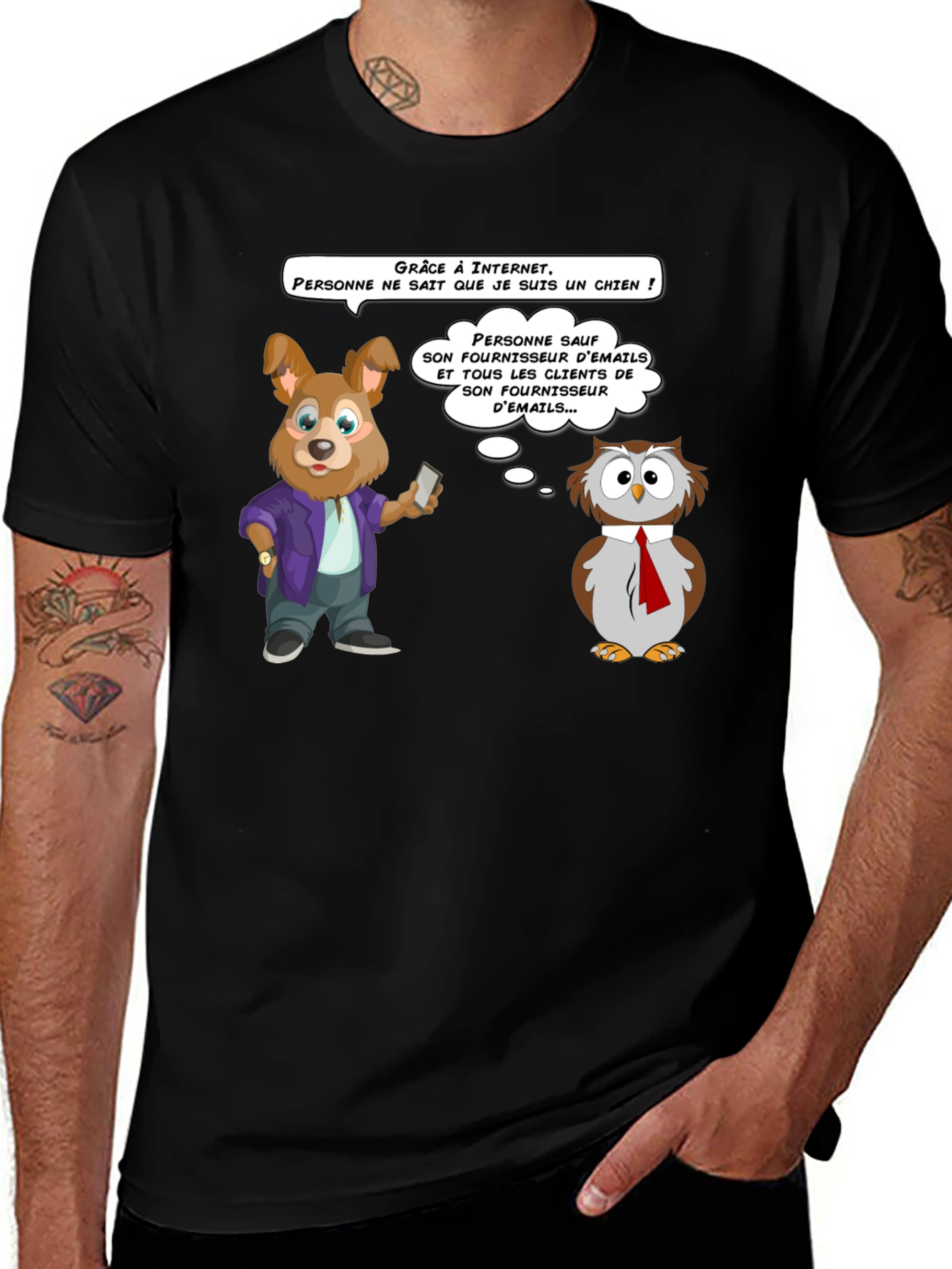 Variant 27 of Internet Humor T-Shirt - Dog & Owl Cartoon Tee