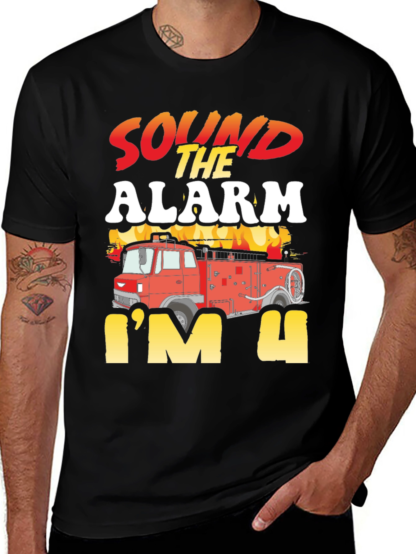 Variant 10 of Sound the Alarm I'm 4 Birthday Firetruck T-Shirt