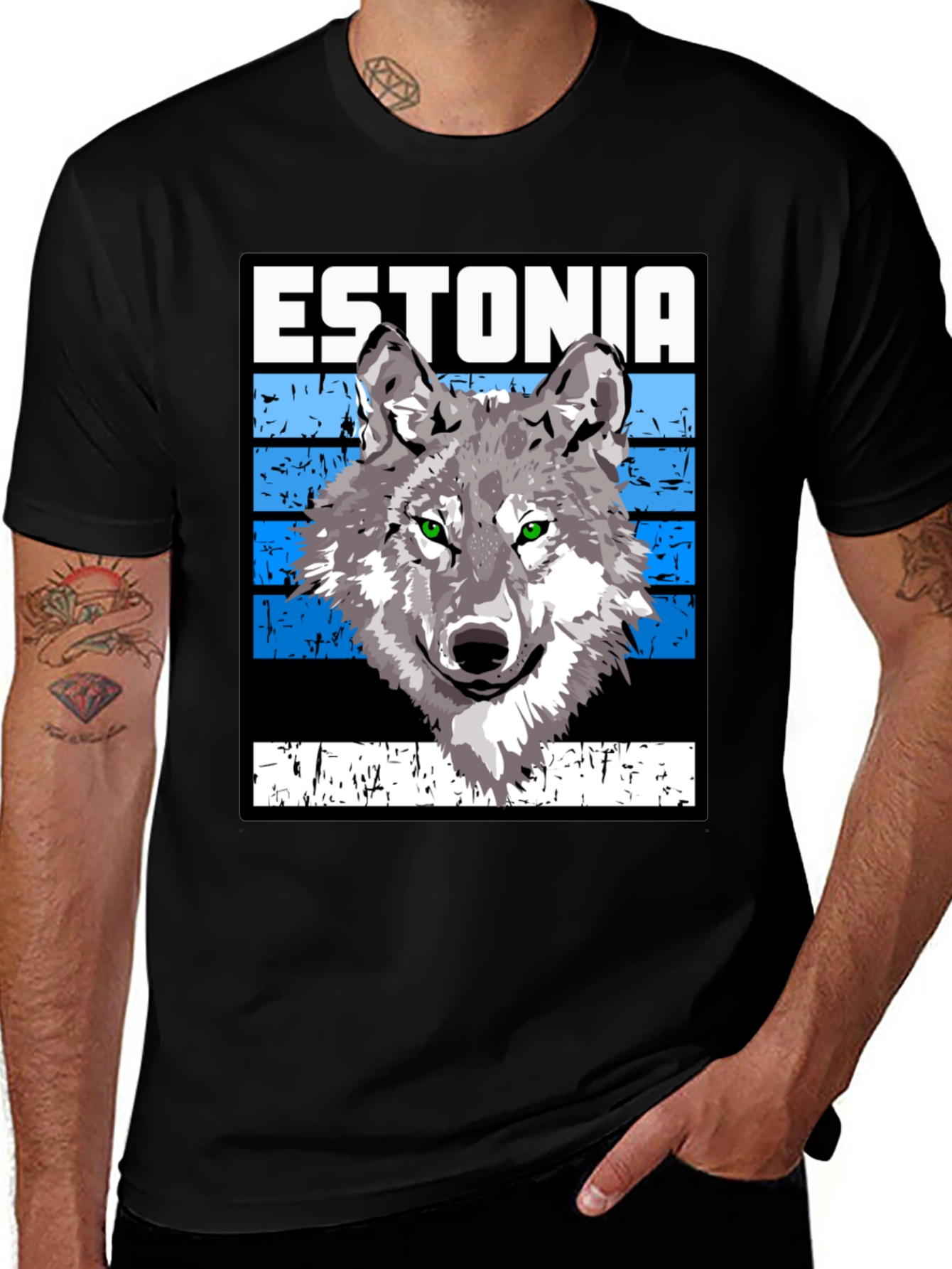 Variant 18 of Estonia Wolf Graphic T-Shirt - Unisex Black Tee