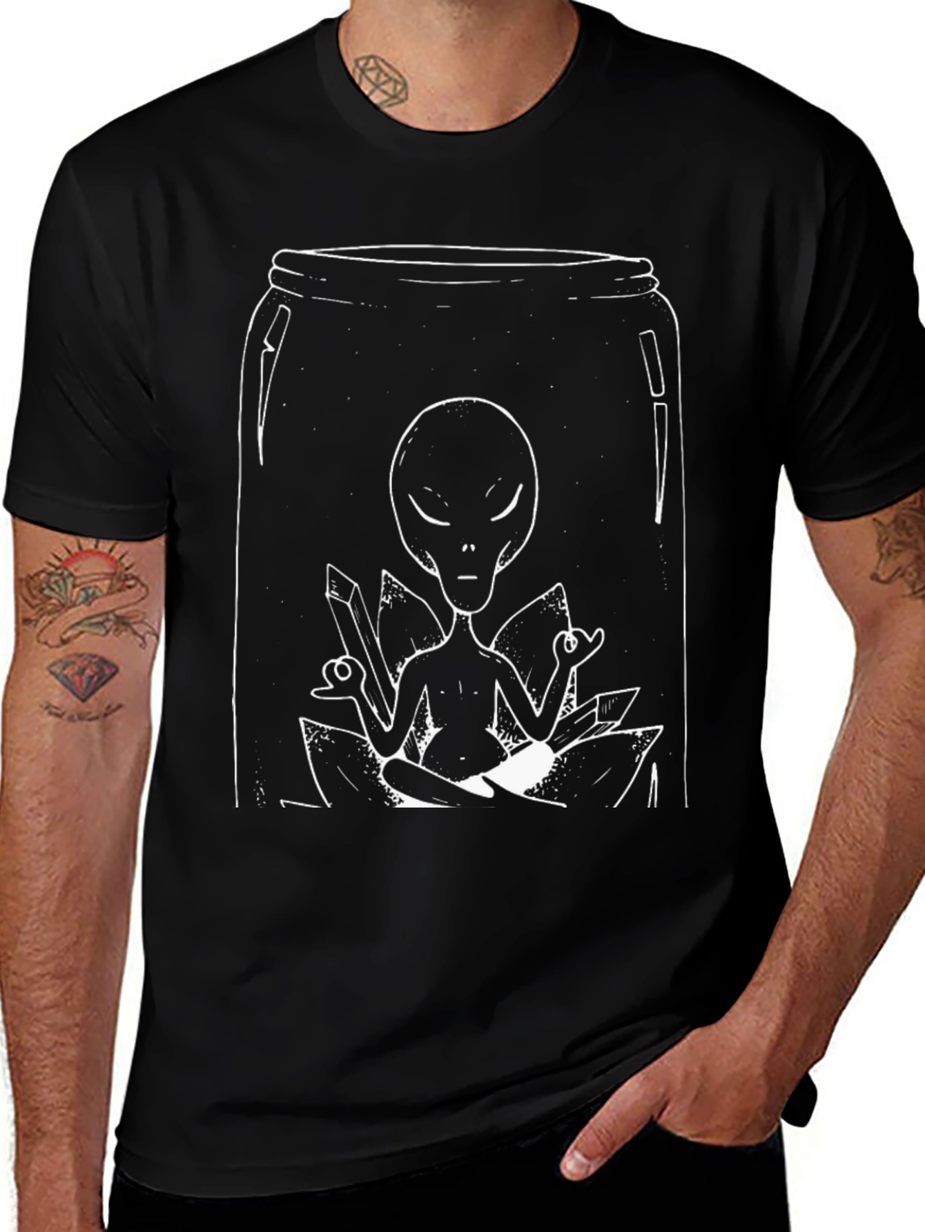 Variant 13 of Alien in a Jar Graphic T-Shirt - Black Cotton Tee