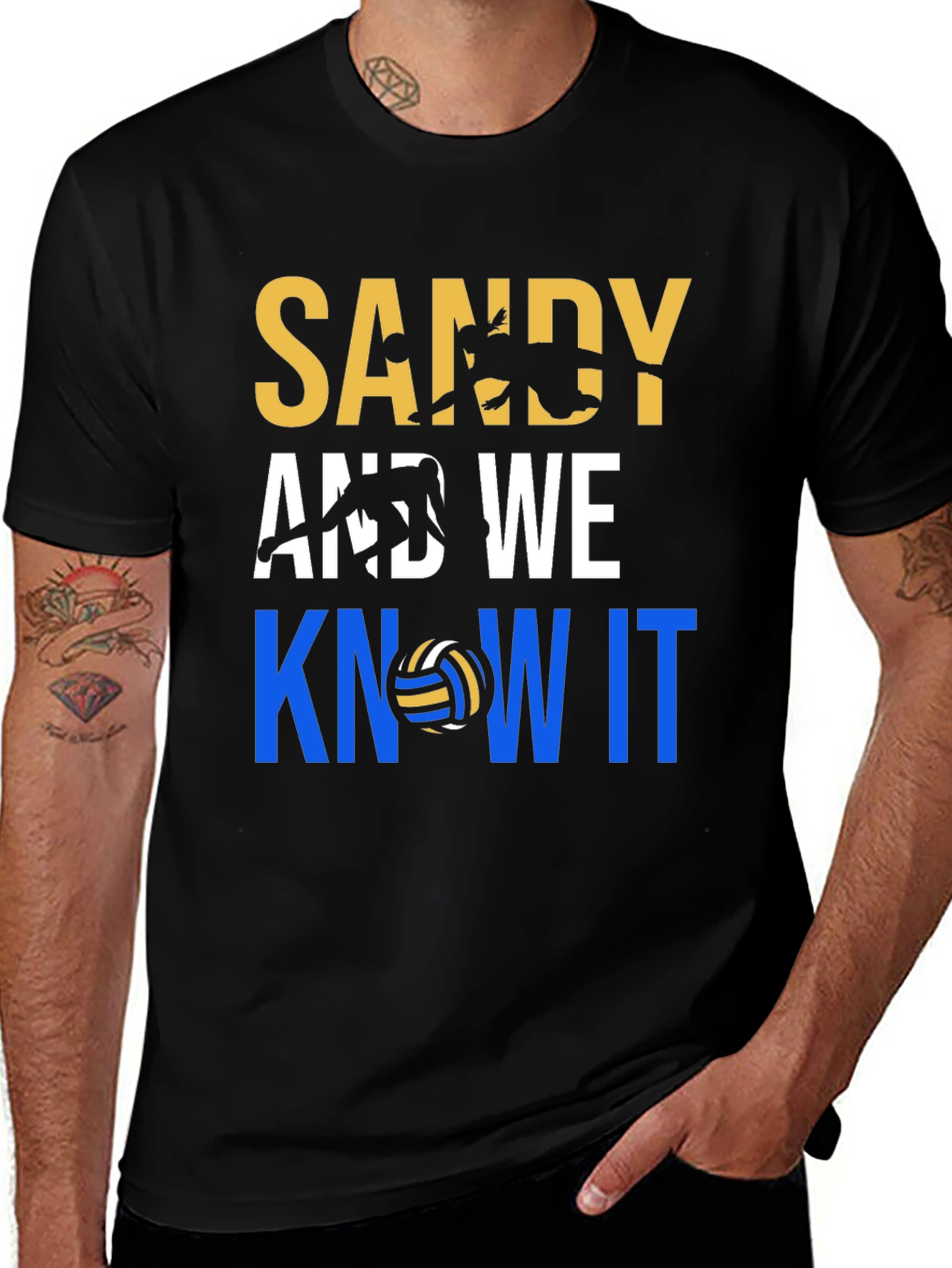 Variant 9 of Funny Volleyball T-Shirt - Sandy and We Know It