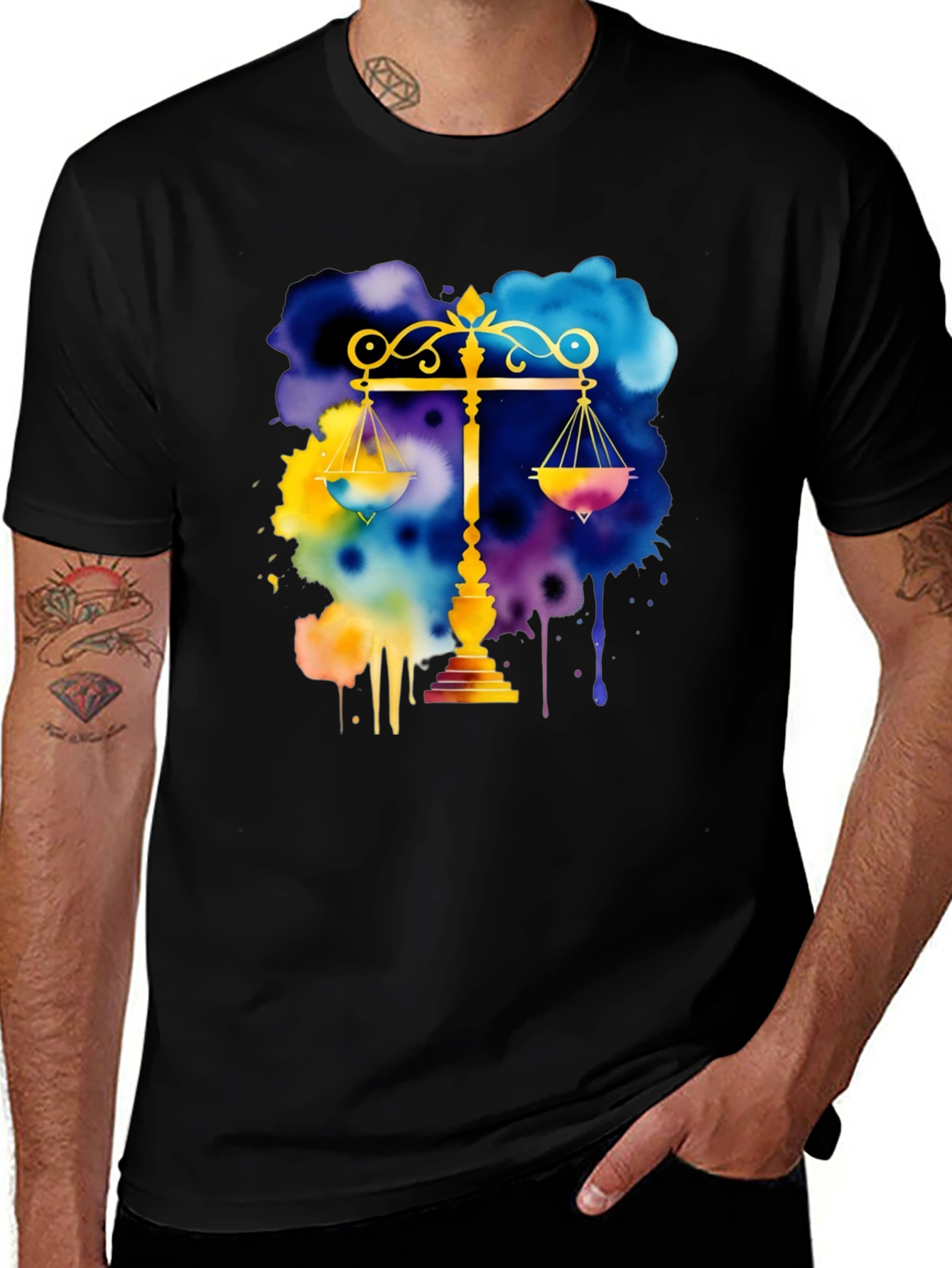Scales of Justice Watercolor Graphic Tee - Zodiac Libra Shirt