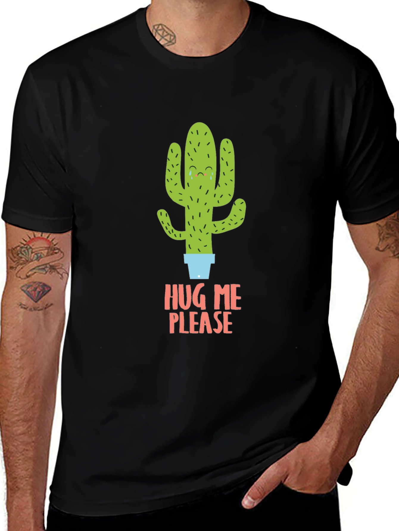 Variant 18 of Hug Me Please Cactus Graphic Tee - Black T-Shirt