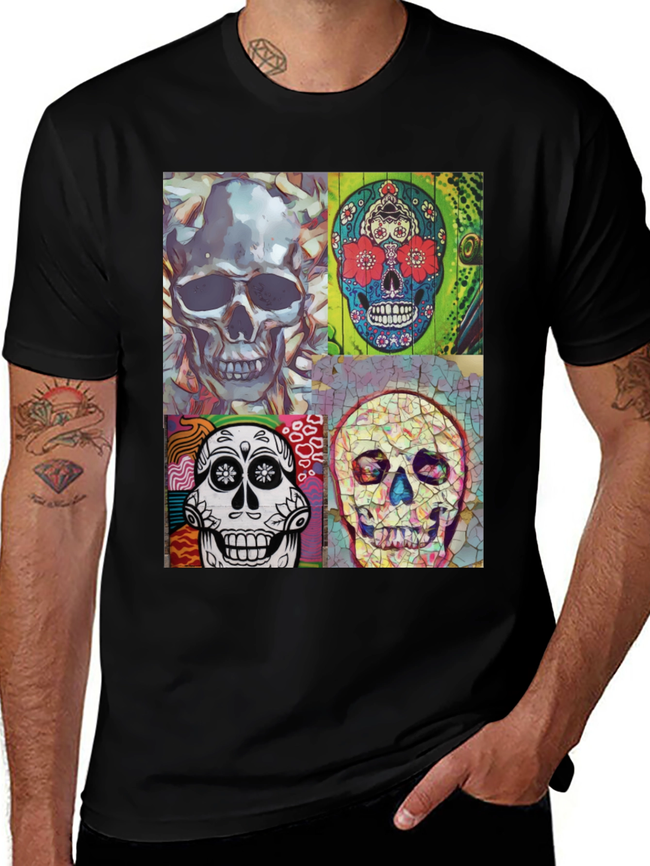 Variant 2 of Sugar Skull Collage T-Shirt - Dia de los Muertos Style