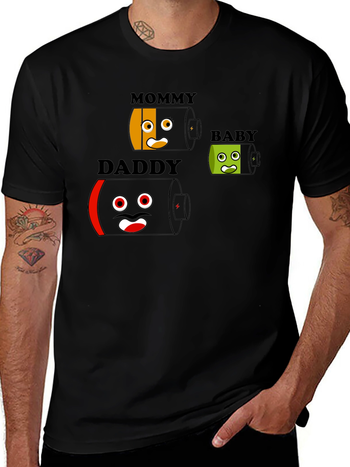 Black Battery Family T-Shirt - Mommy Daddy Baby - Funny Graphic Tee main image