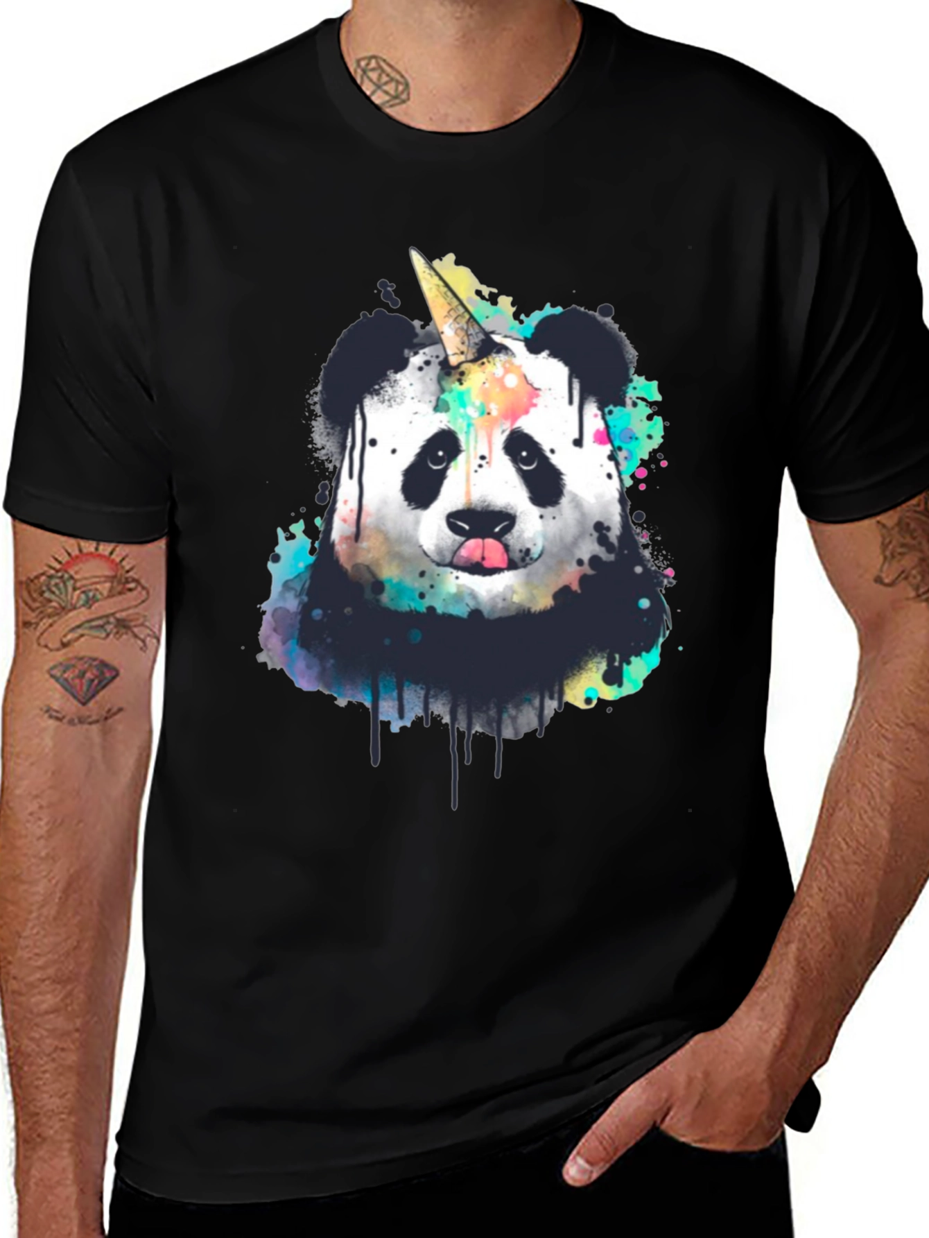 Variant 6 of Unicorn Panda Watercolor Graphic Tee - Black