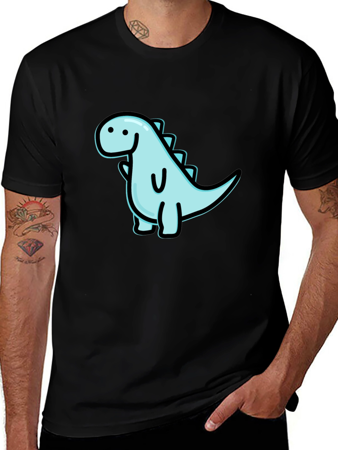 Variant 30 of Cute Dinosaur Graphic Black T-Shirt