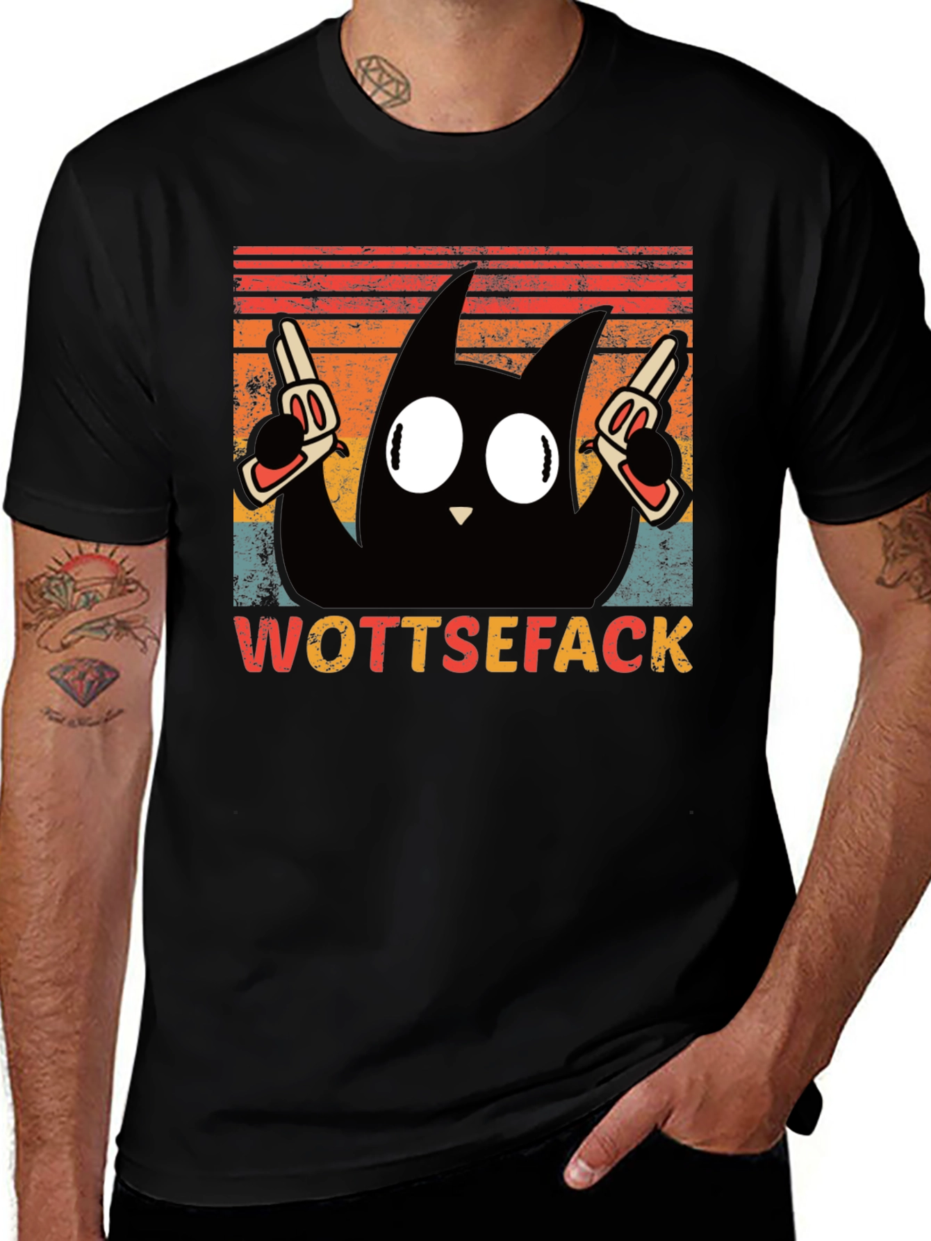 Variant 14 of Wottsefack Cat with Guns T-Shirt