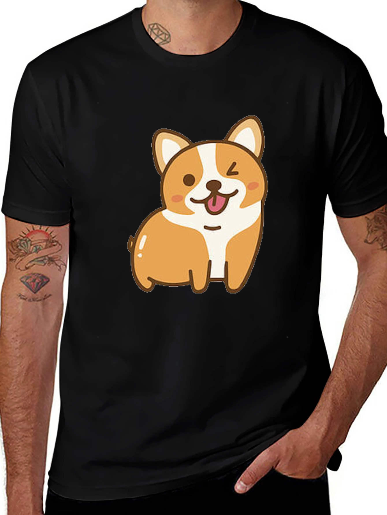 Variant 8 of Cute Corgi Winking Black T-Shirt