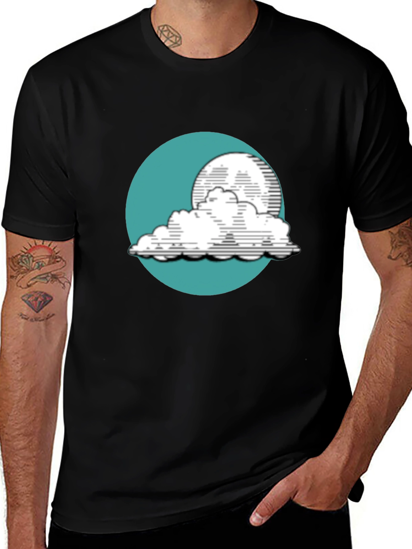 Variant 4 of Cloud and Moon Graphic Tee - Unique Design