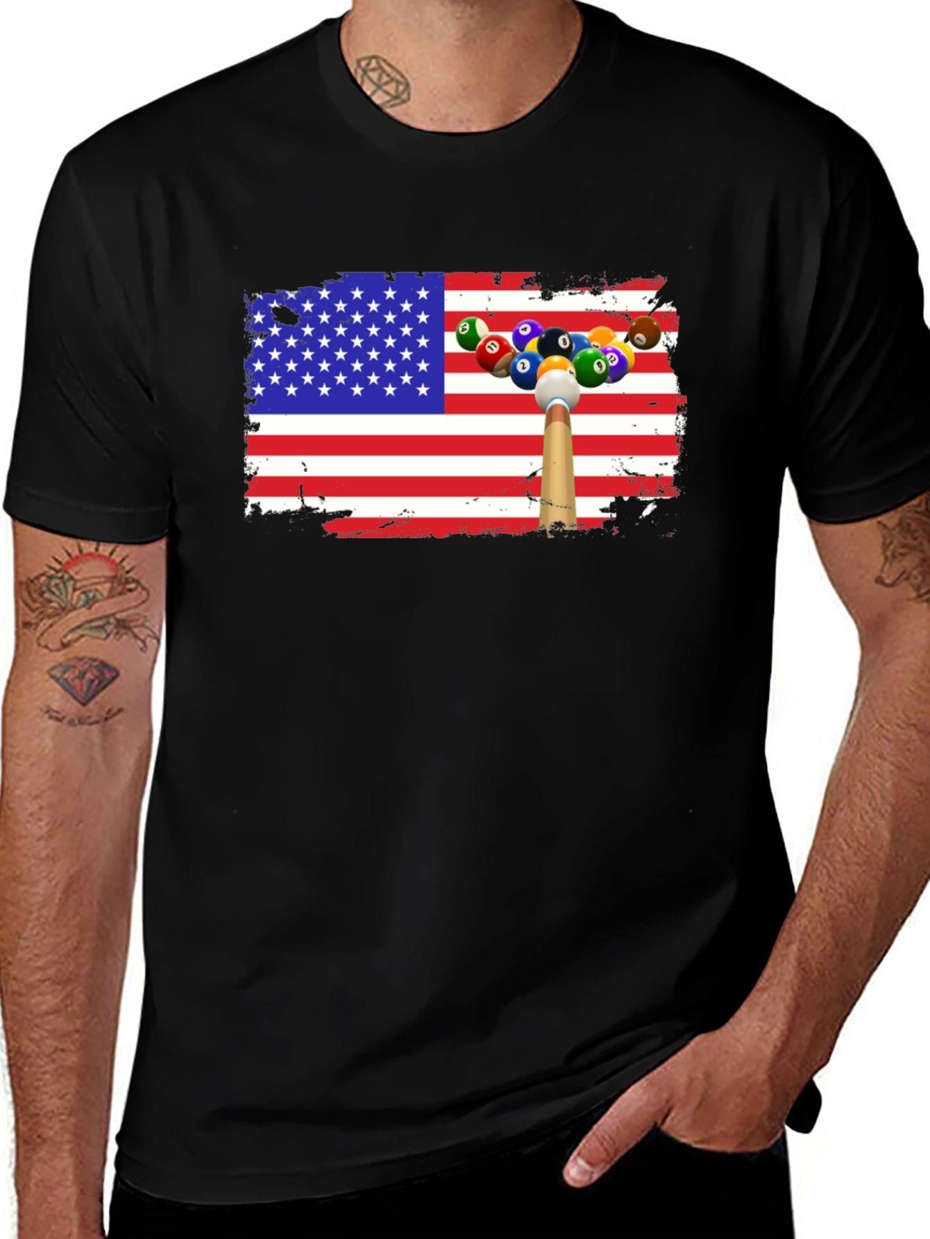 Variant 12 of Patriotic Billiards T-Shirt - USA Flag Design