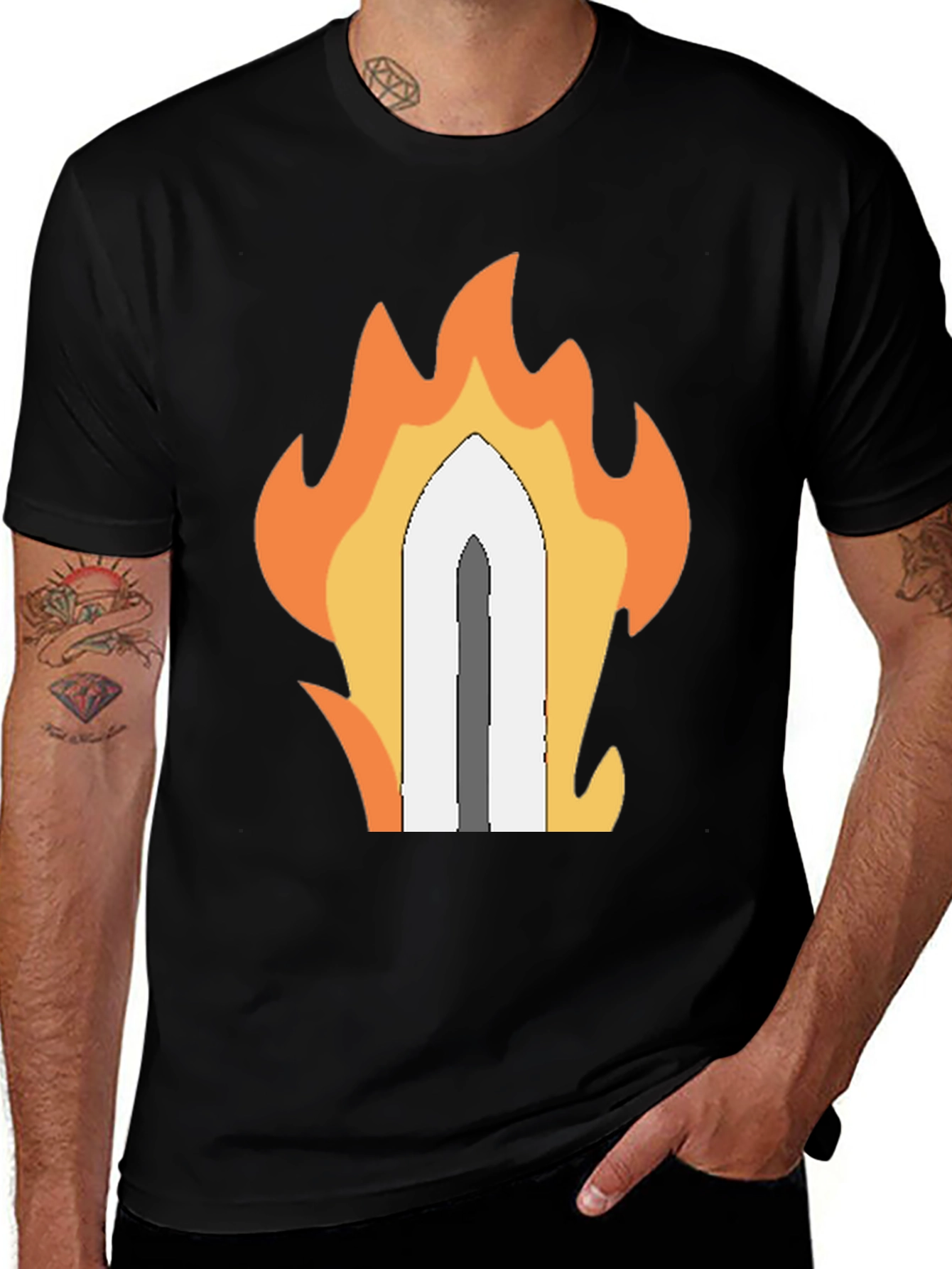 Variant 3 of Fiery Sword Graphic T-Shirt - Black Cotton Tee