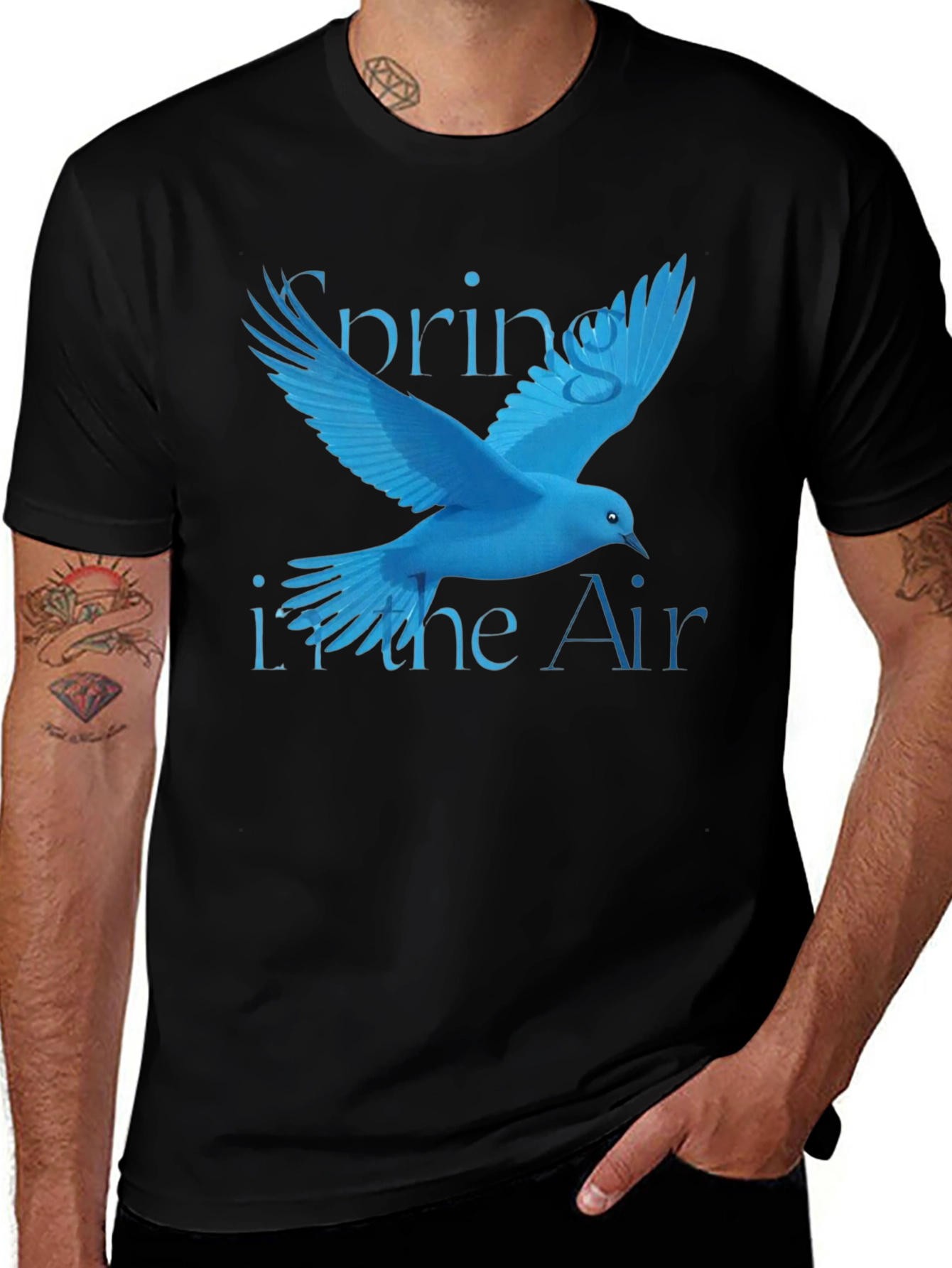 Spring in the Air Blue Bird Graphic T-Shirt