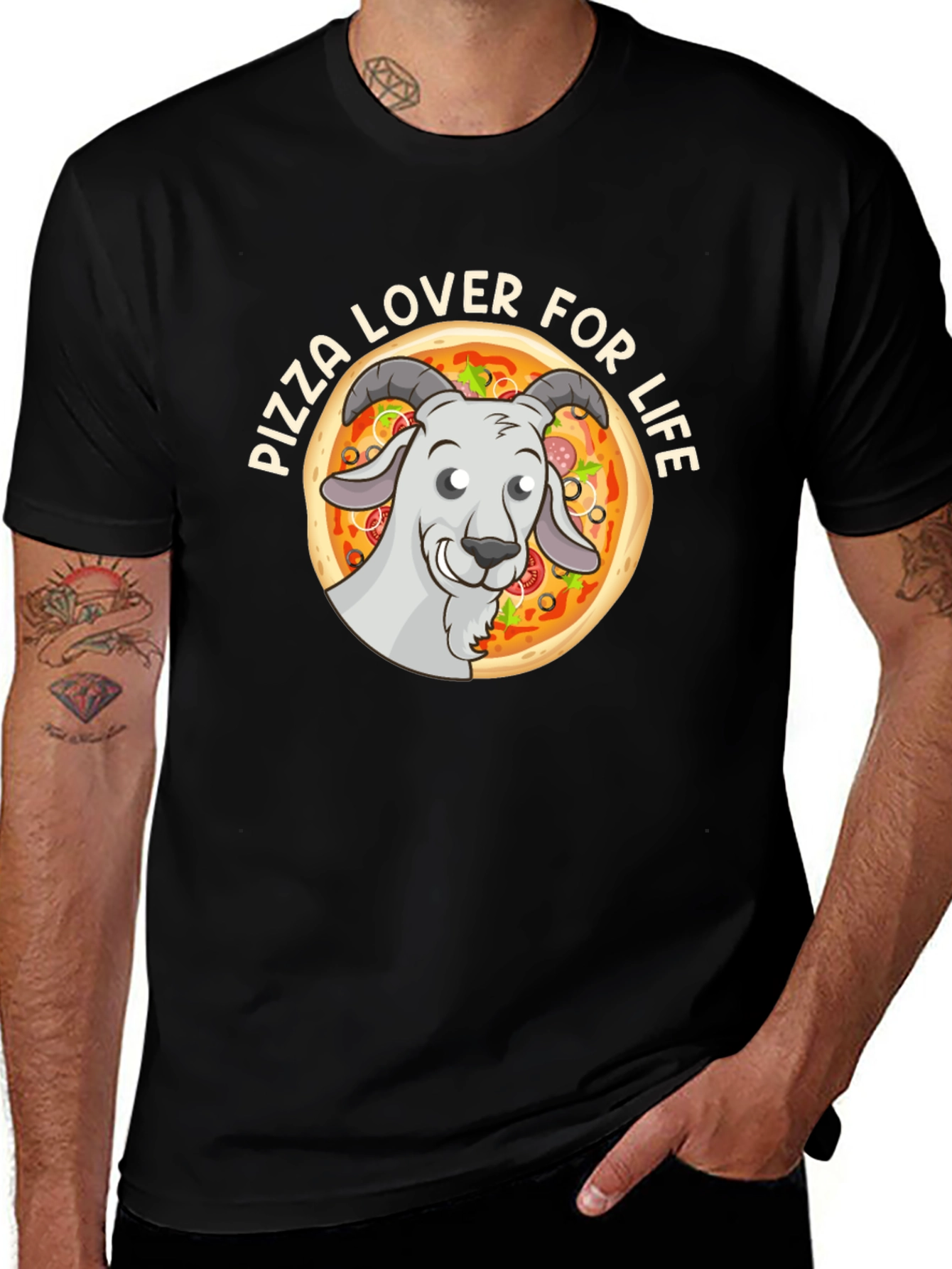 Variant 13 of Pizza Lover Goat Graphic Tee - Black