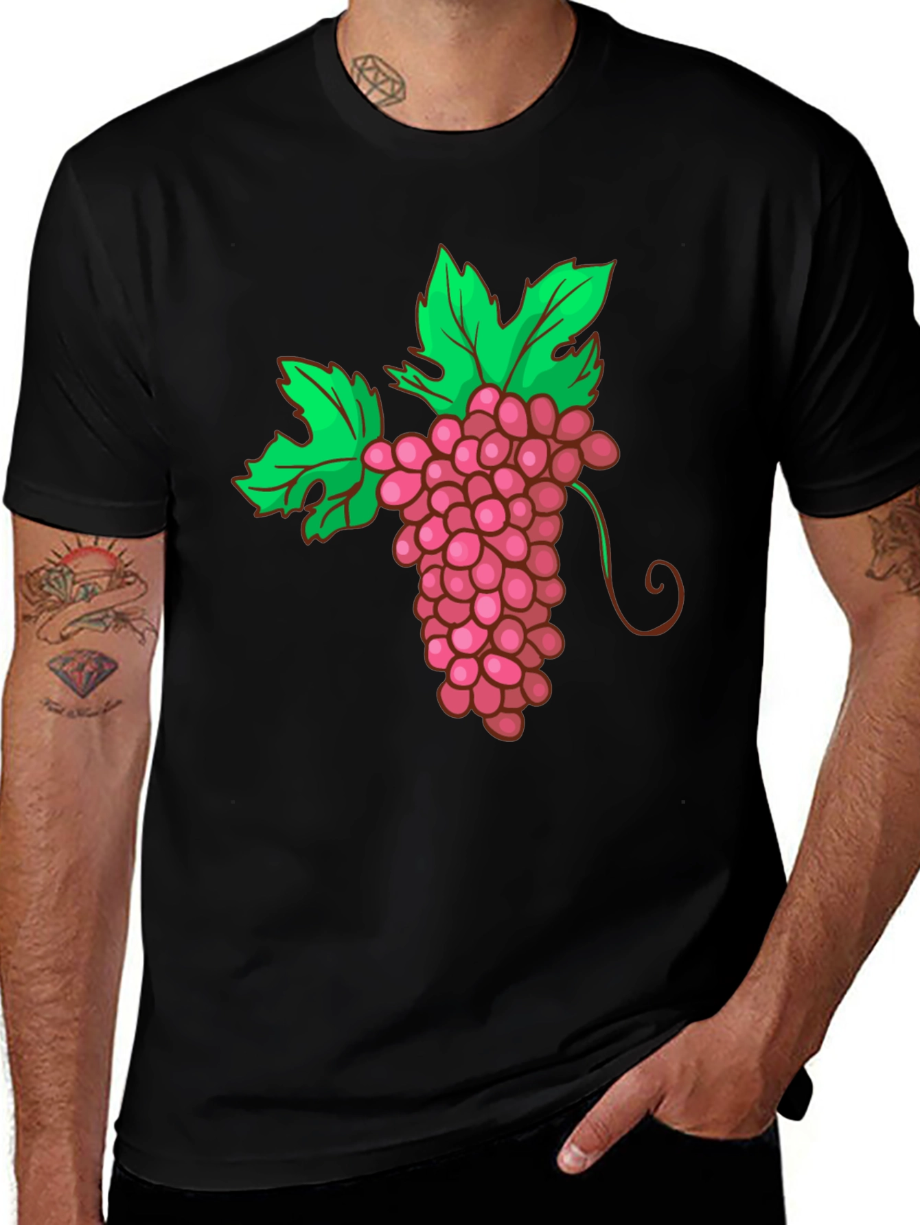 Variant 9 of Grape Graphic Tee - Black Cotton Blend T-Shirt