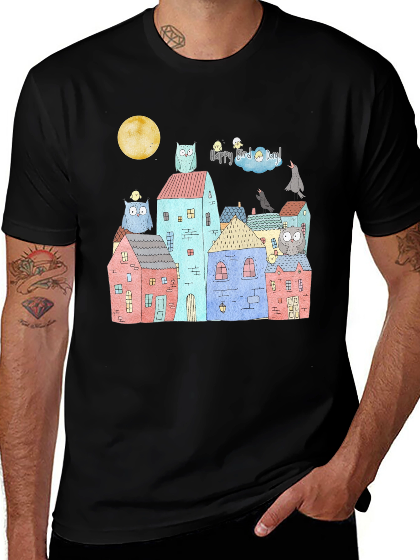 Variant 23 of Owl Cityscape Graphic Tee - Unique Art T-Shirt