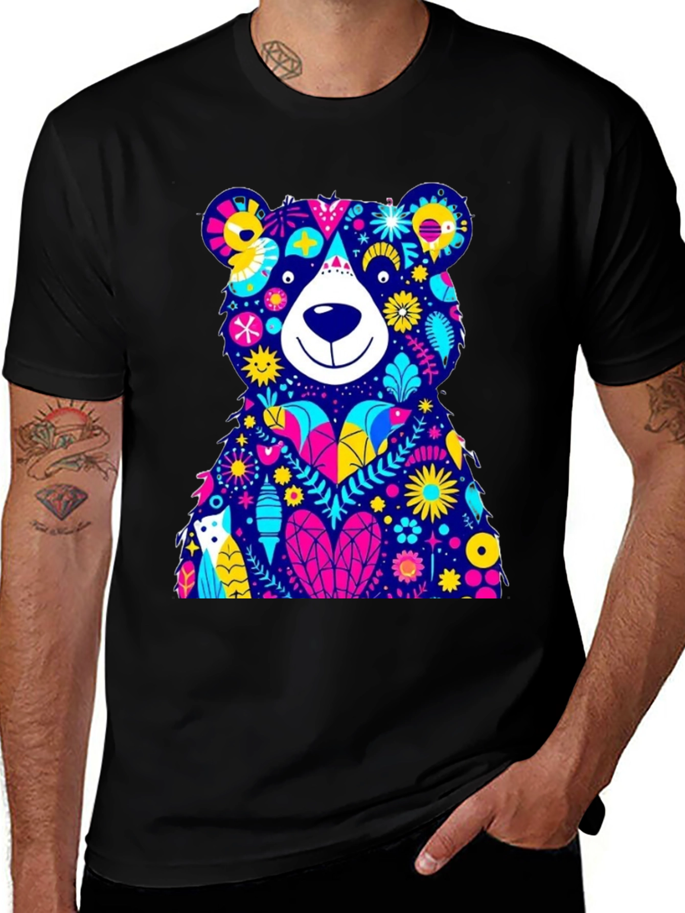 Variant 4 of Floral Bear Graphic Tee - Soft Cotton
