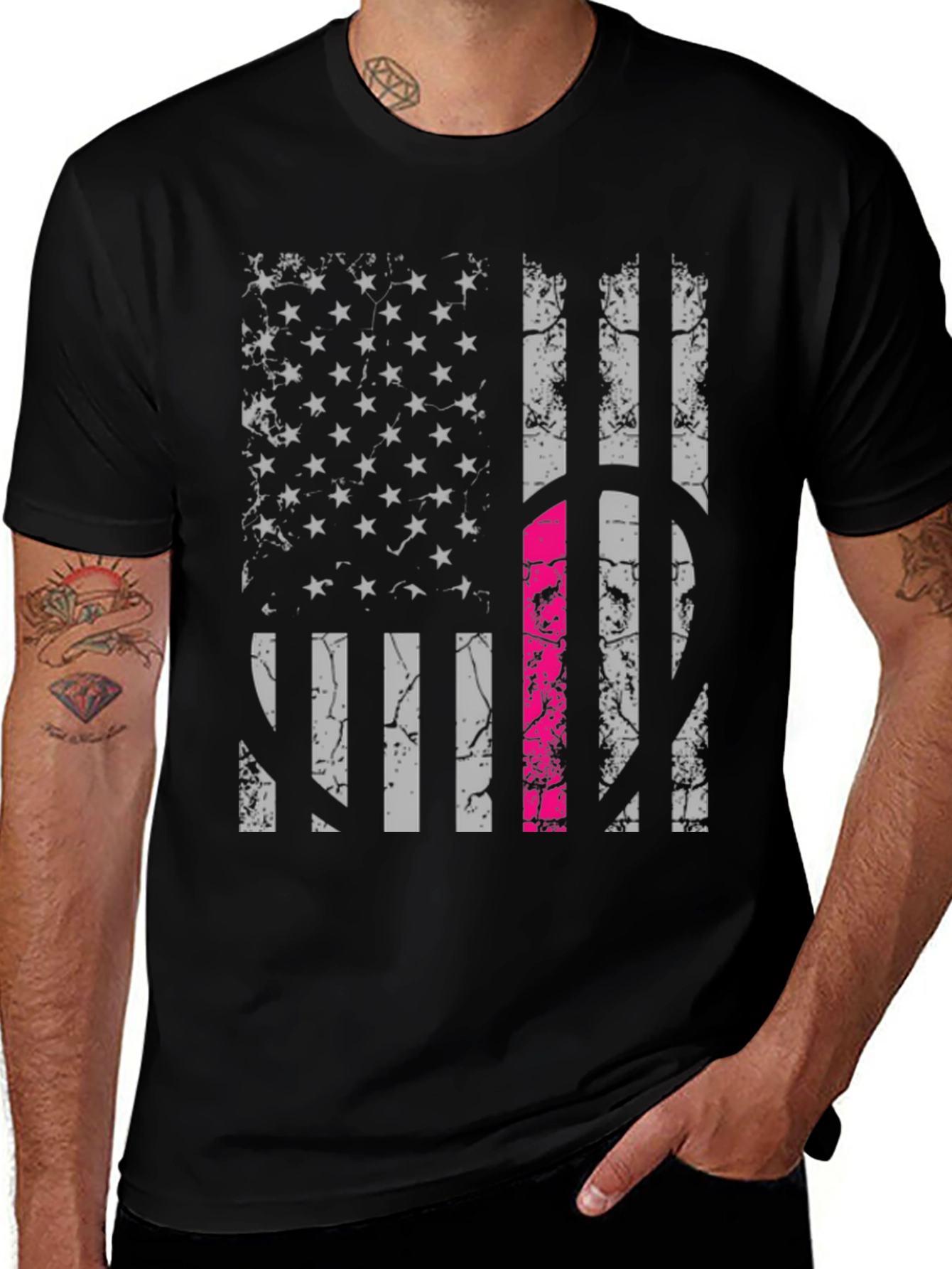 Variant 4 of Distressed American Flag Peace Symbol T-Shirt