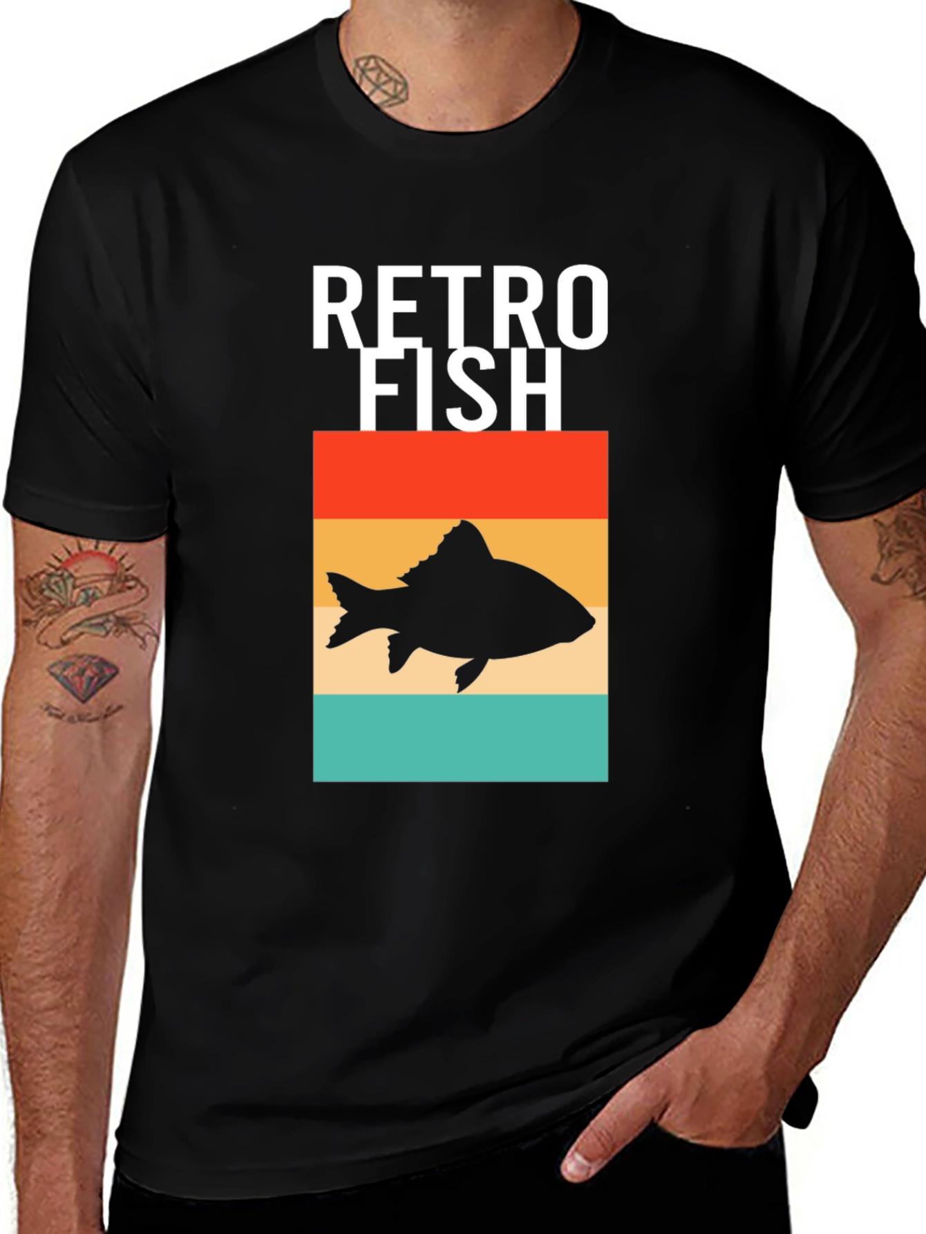 Black Retro Fish Graphic Tee - Stylish Men's Black T-Shirt main image