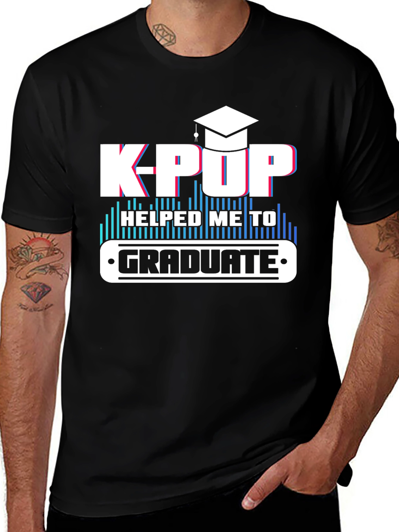 Variant 22 of K-POP Helped Me Graduate Black T-Shirt