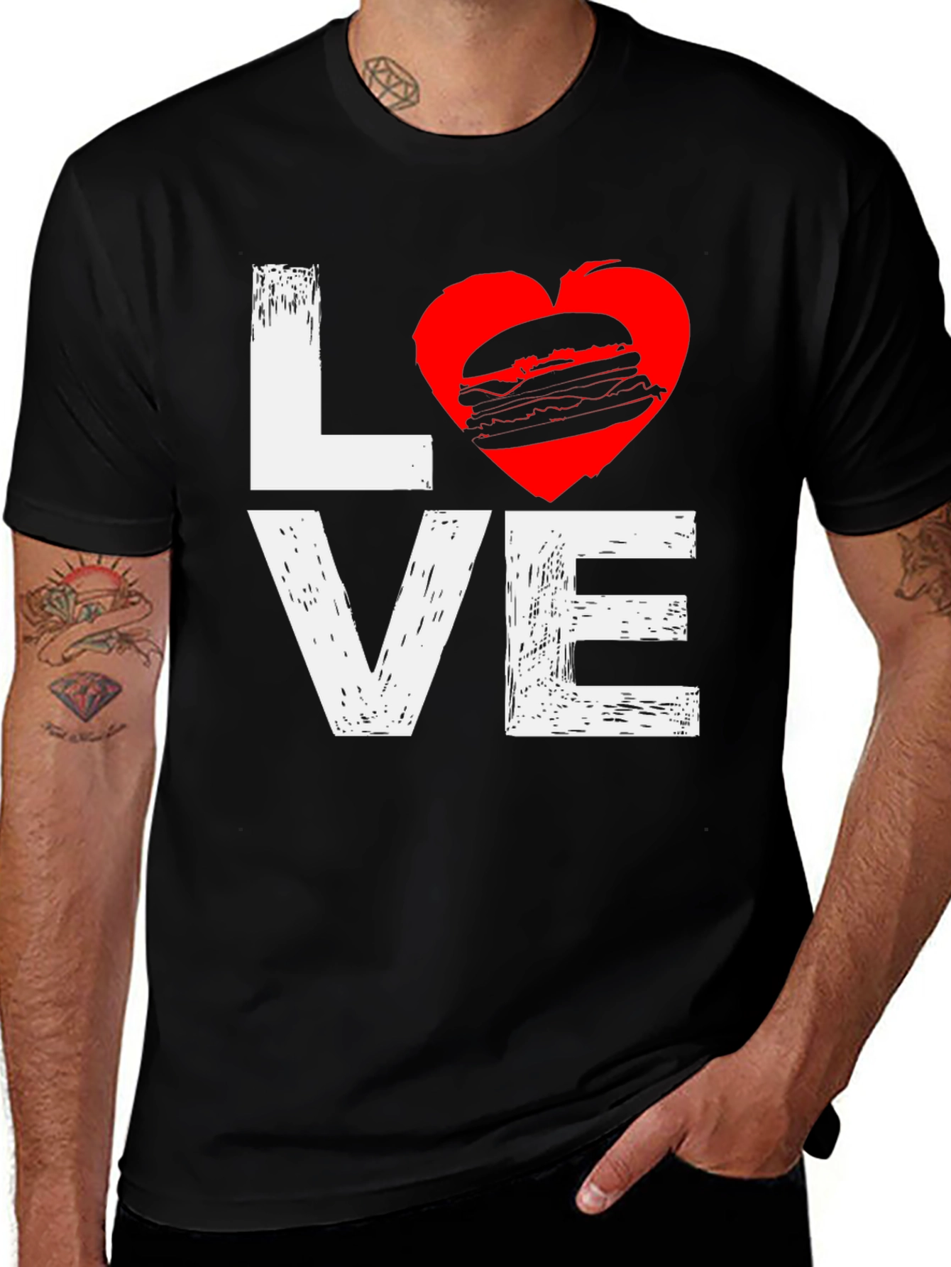 Variant 6 of Love Burger Graphic Tee - Casual Black T-Shirt