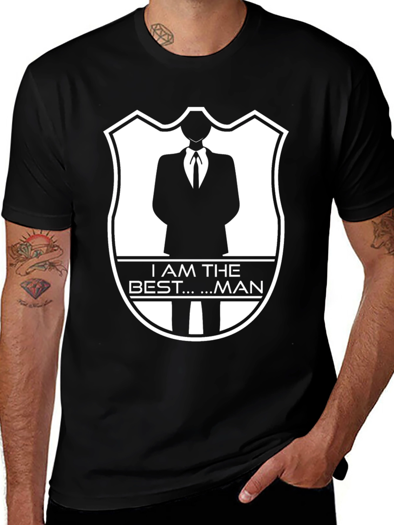 Best Man Badge Graphic Tee - Black Cotton Blend
