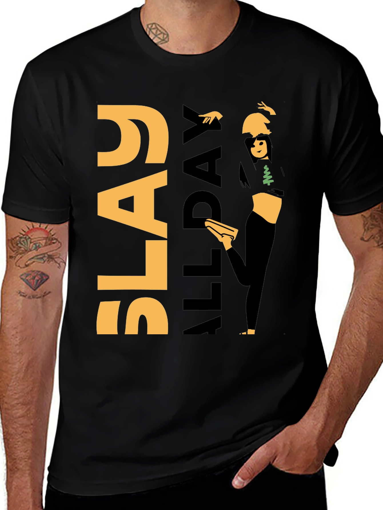 Slay All Day Graphic Tee - Trendy Black T-Shirt