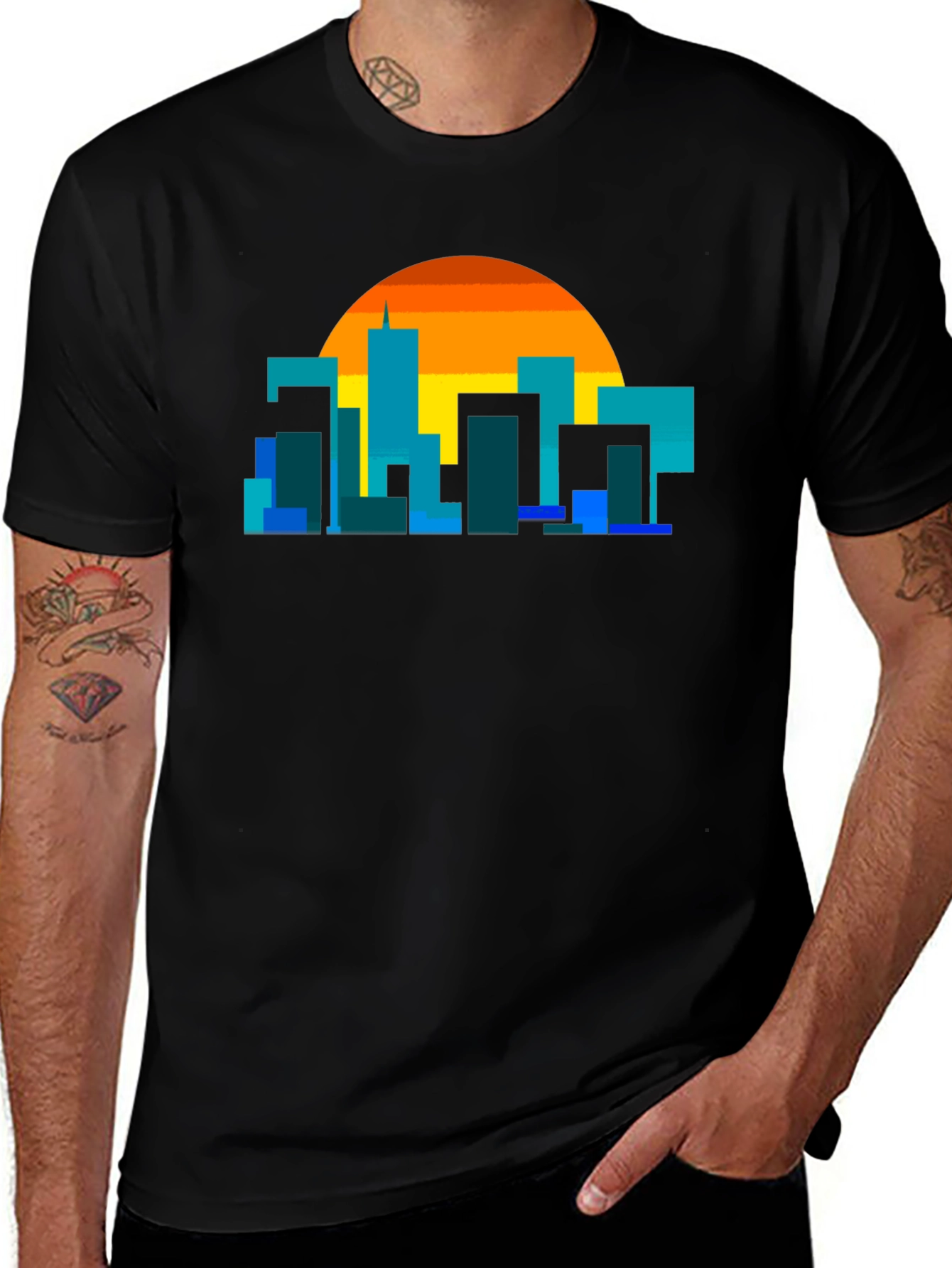Variant 20 of Modern Cityscape Graphic Tee - Black