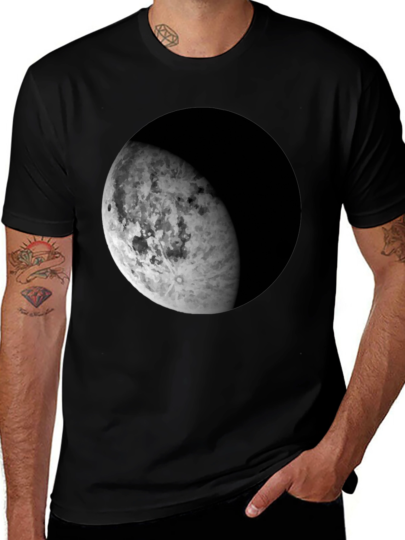 Variant 11 of Lunar Phase Graphic Tee - Black Cotton Blend