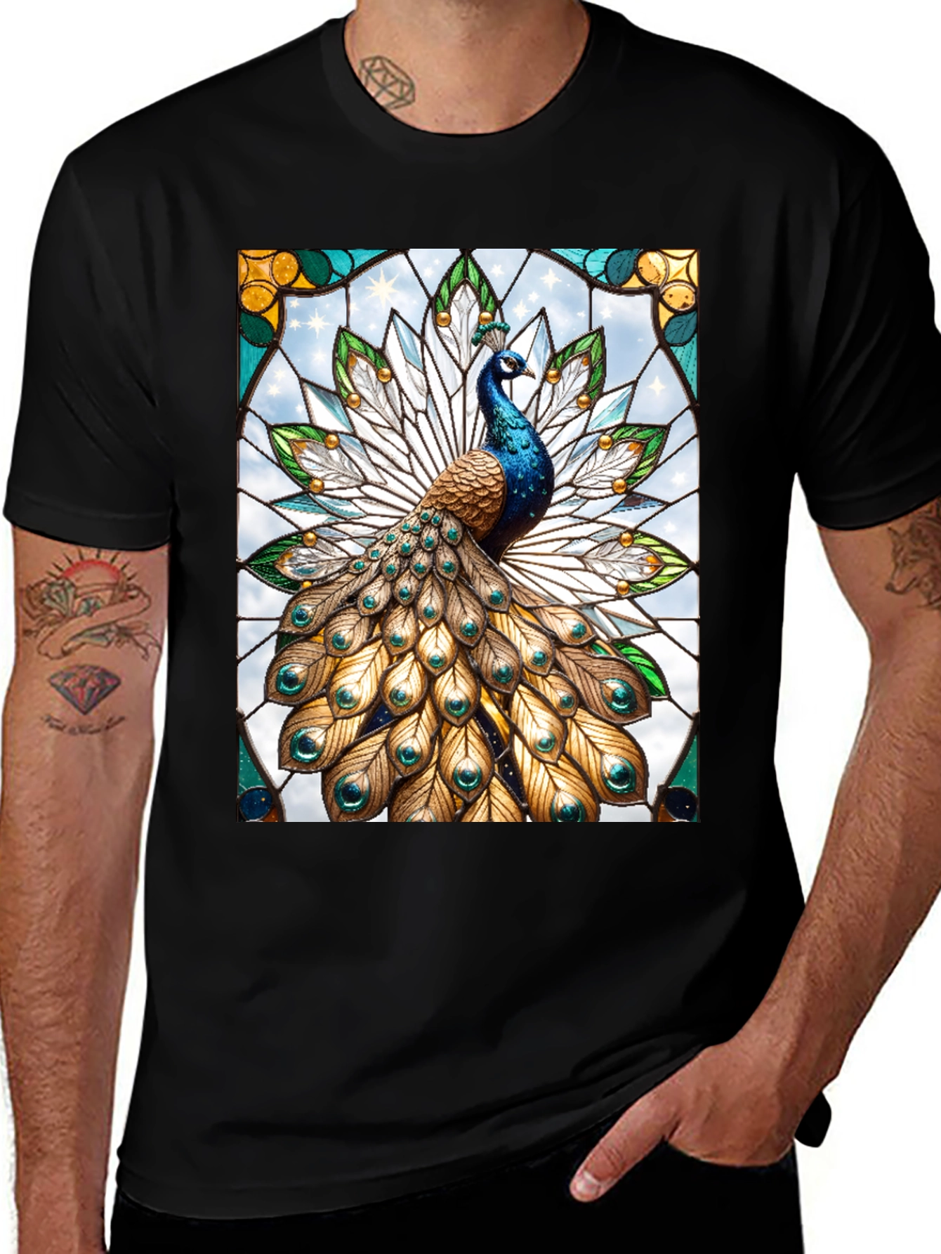 Variant 29 of Peacock Stained Glass Graphic Tee - Unique Design