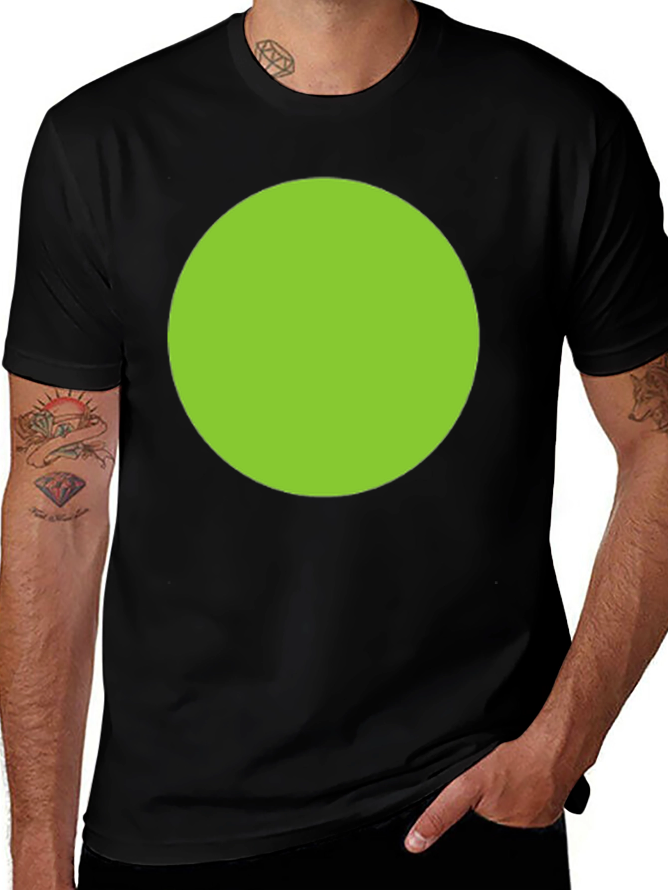 Variant 5 of Men's Black T-Shirt with Green Circle Design