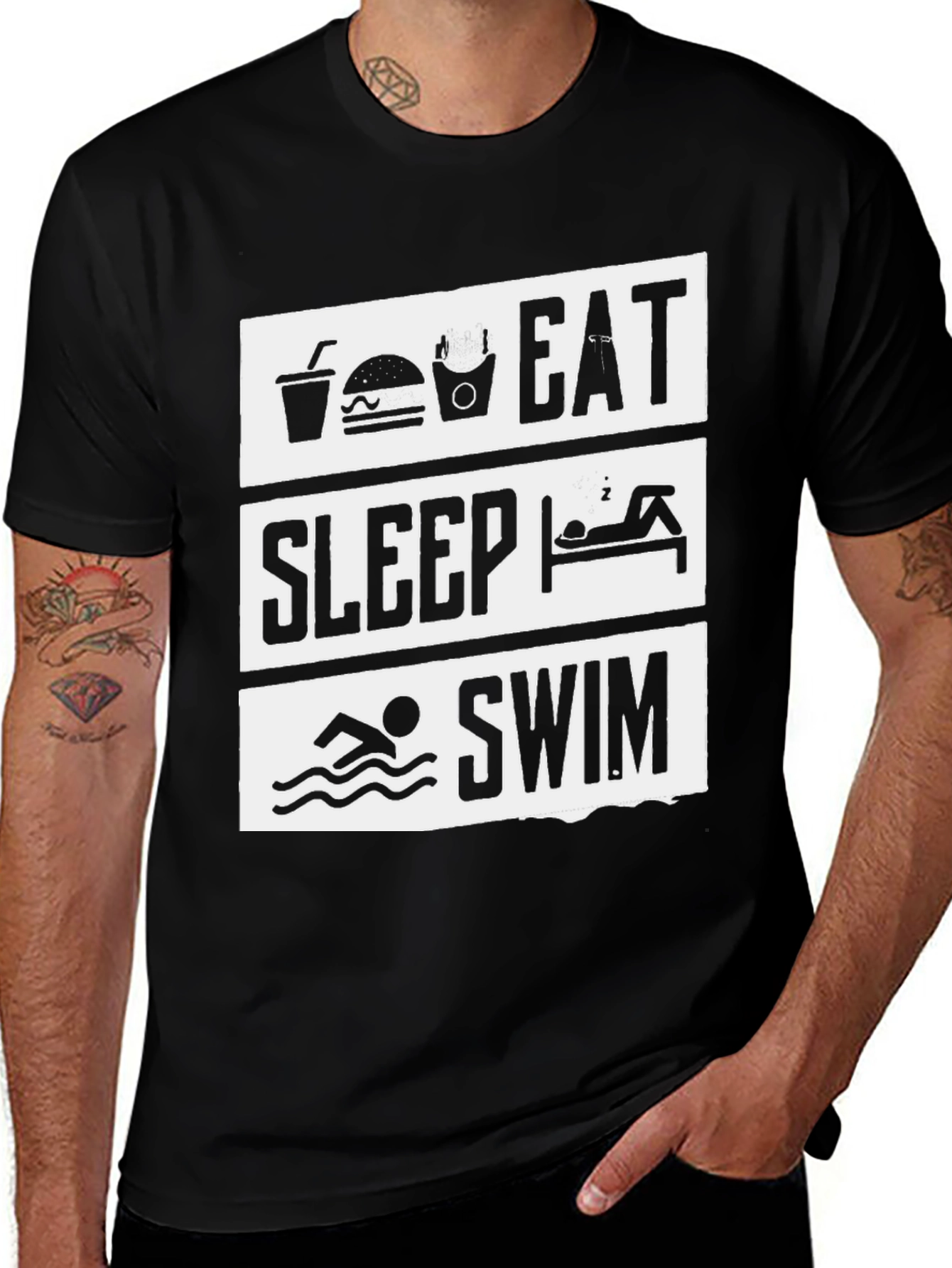 Variant 22 of Eat Sleep Swim Black Graphic Tee