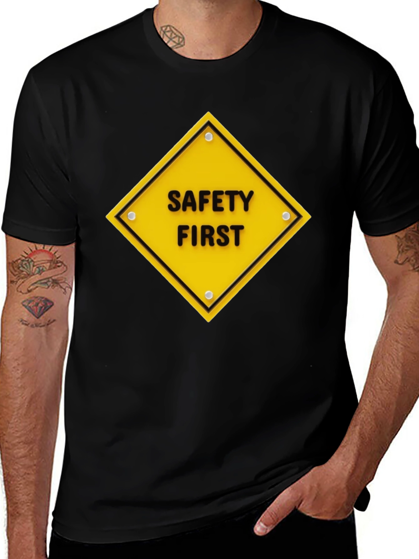 Variant 30 of Safety First Graphic Tee - Black Cotton T-Shirt