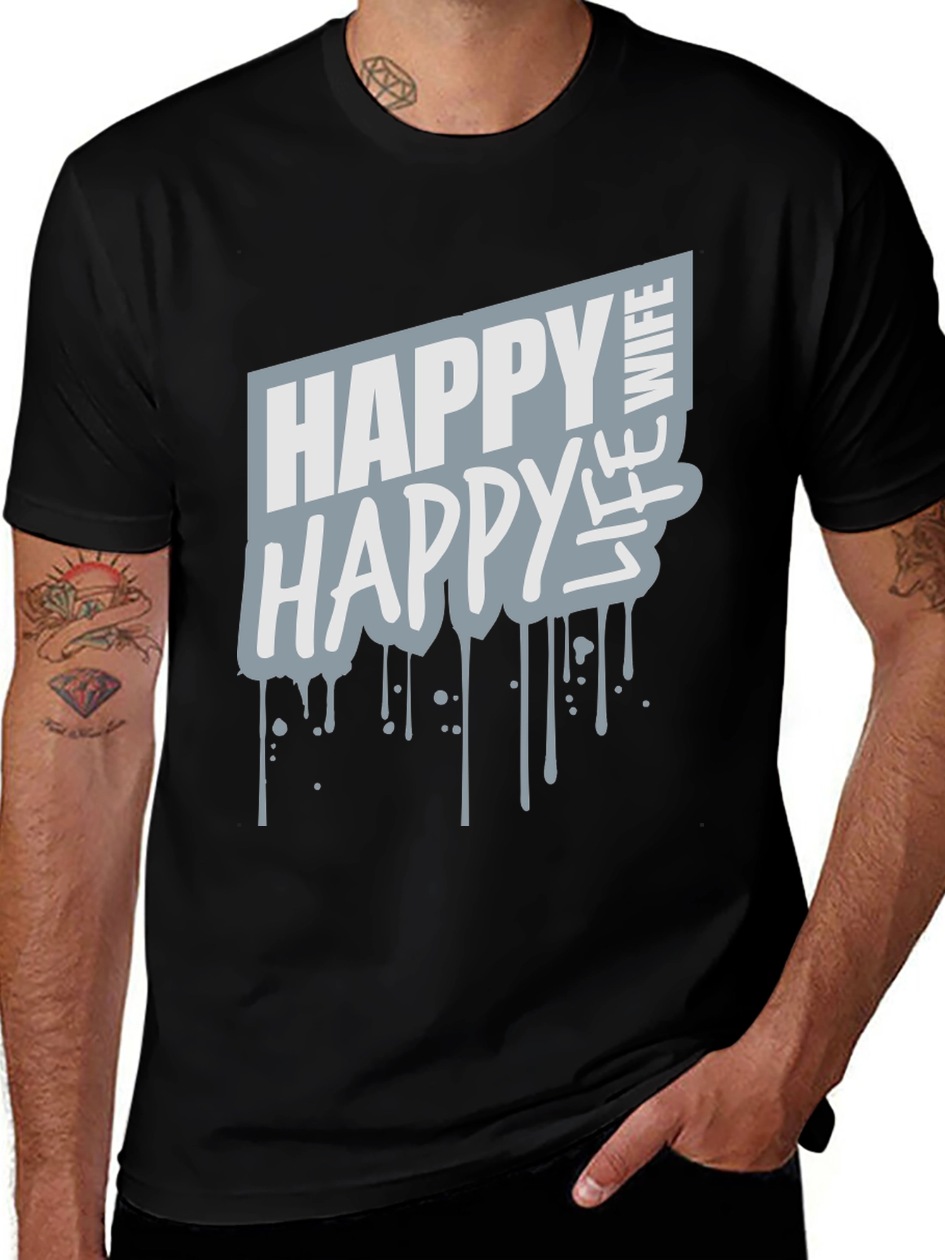 Variant 23 of Happy Wife Happy Life Graphic Tee - Black