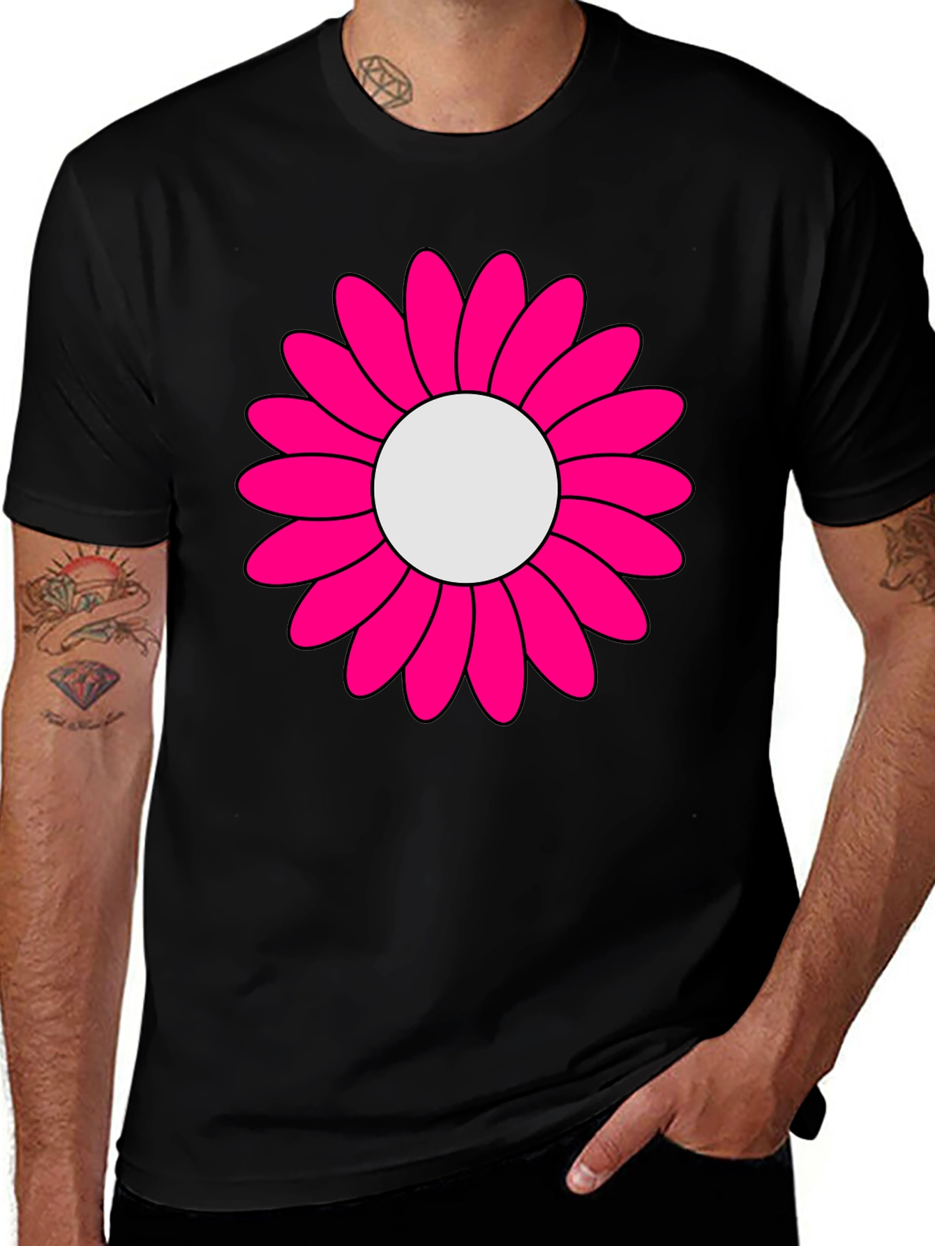 Variant 15 of Black T-Shirt with Pink Flower Graphic