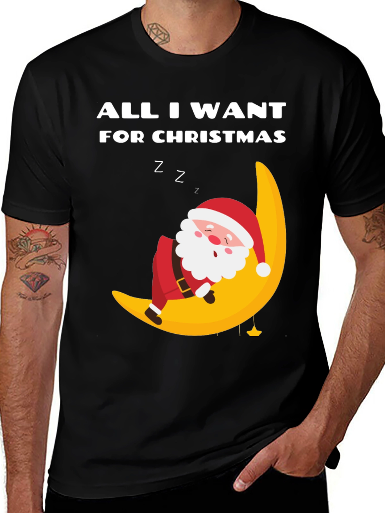 All I Want For Christmas Santa Moon Graphic T-Shirt
