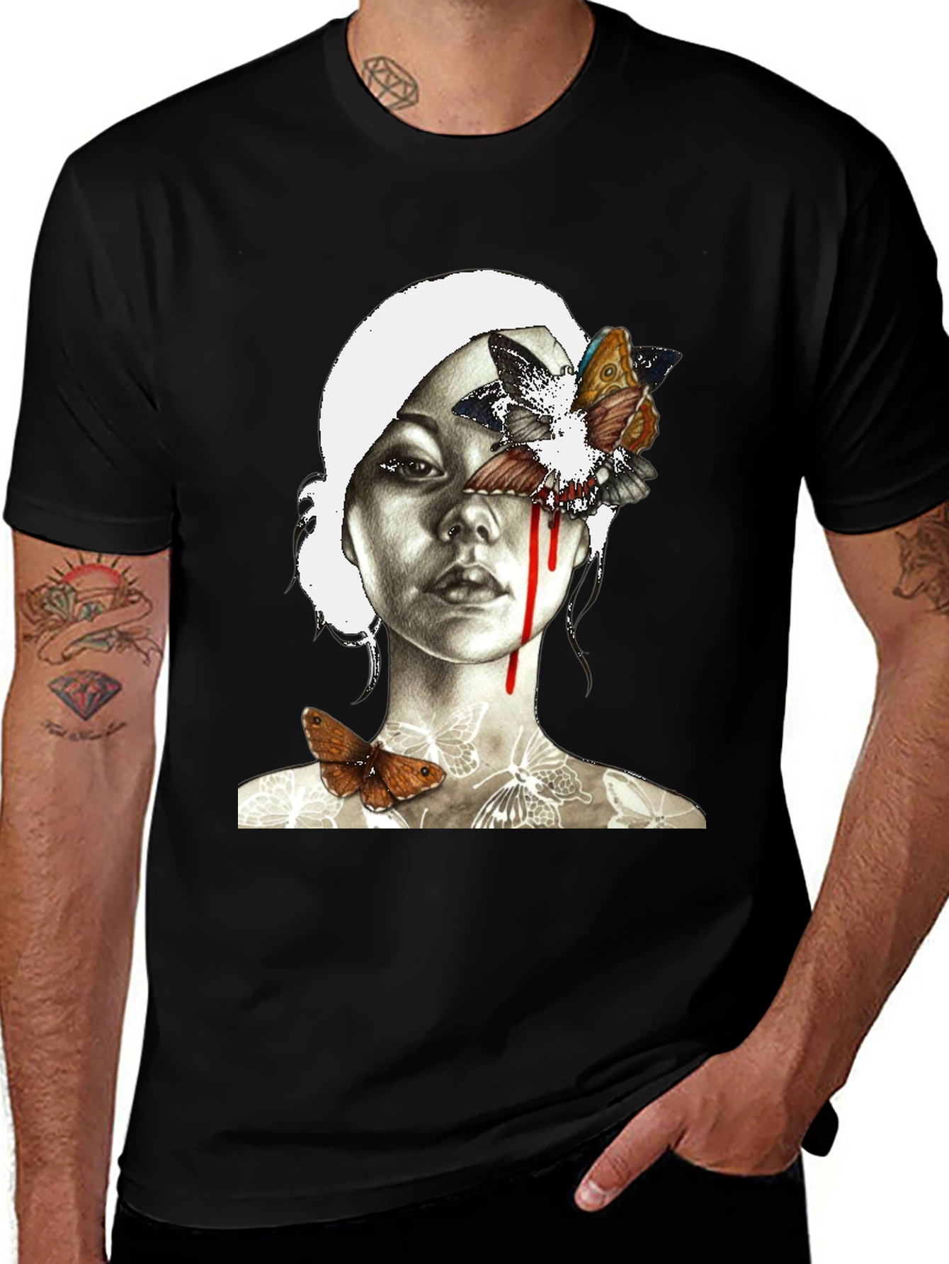 Variant 14 of Butterfly Portrait Graphic Tee - Black