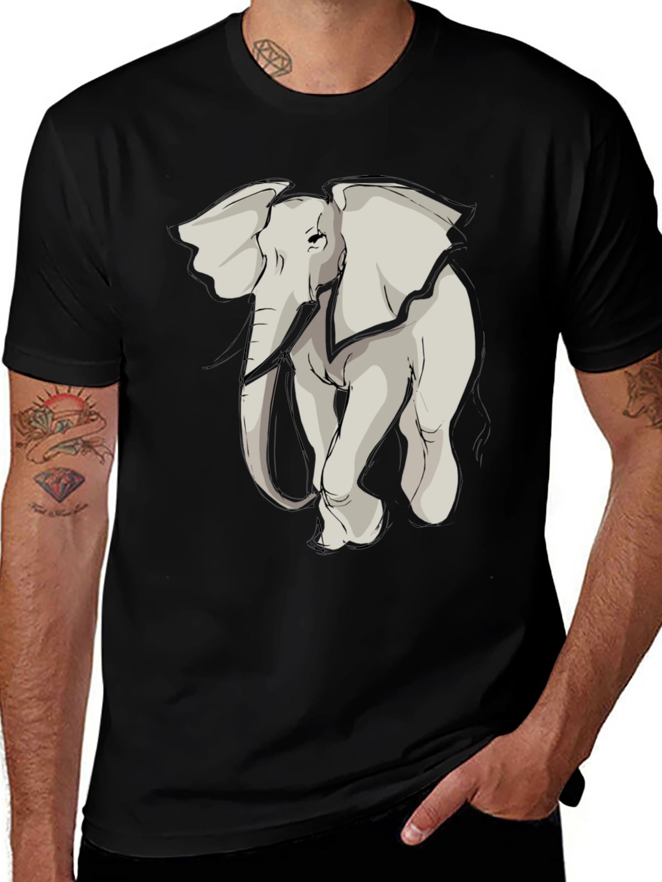 Variant 30 of Elephant Graphic Tee - Stylish Men's Black T-Shirt