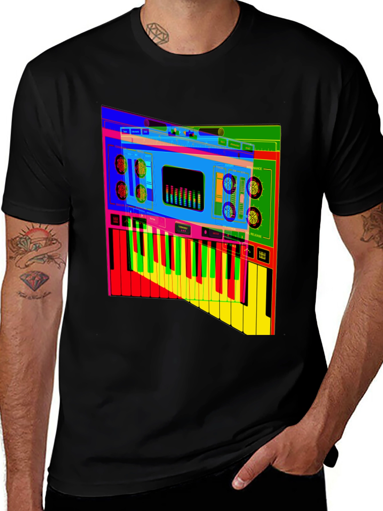 Variant 21 of Synthwave Keyboard Graphic Tee - Bold Music Shirt