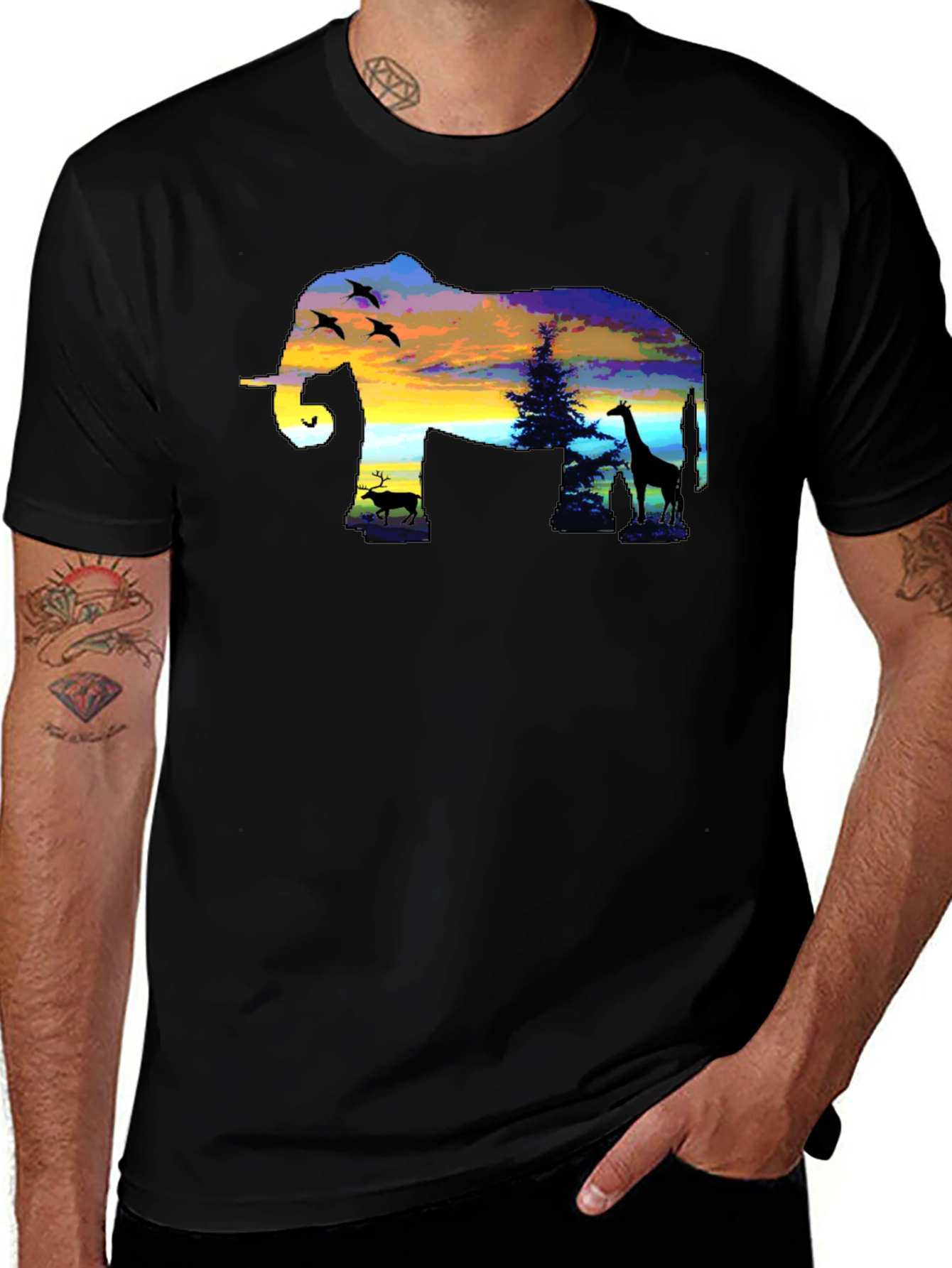 Variant 4 of Elephant Sunset Graphic Tee - Black