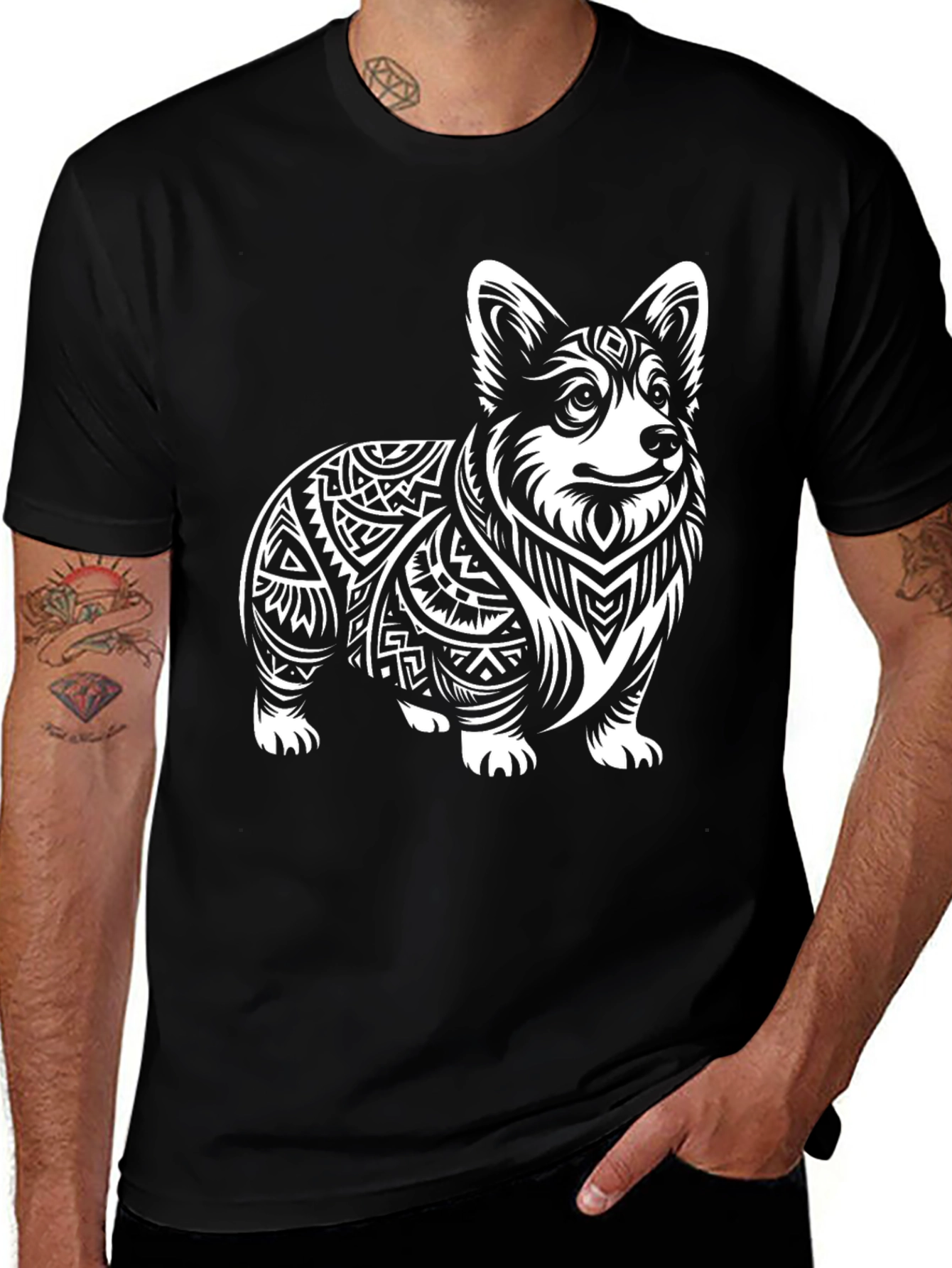 Variant 22 of Corgi Tribal Tattoo Style Black T-Shirt