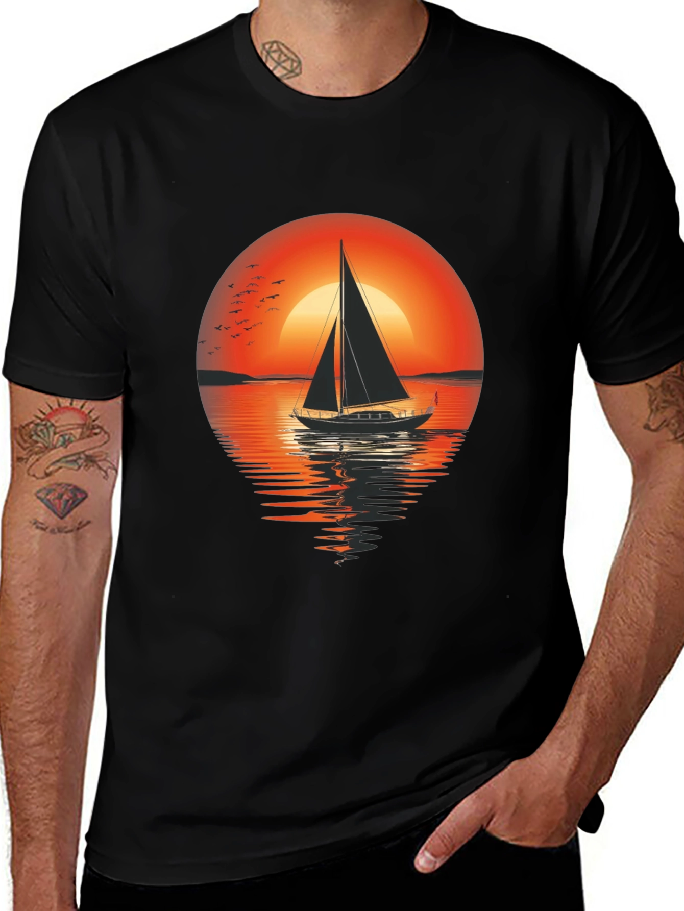 Variant 23 of Sunset Sailboat Graphic Tee - Comfort Fit