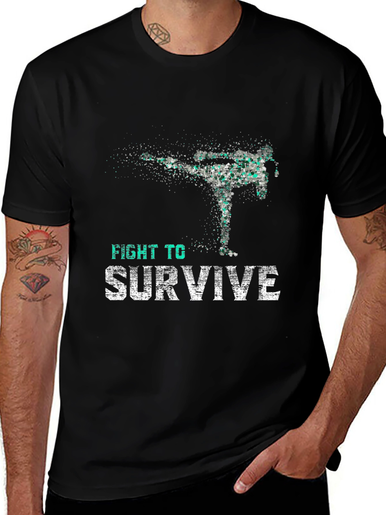 Variant 12 of Fight To Survive Graphic Print Black T-Shirt