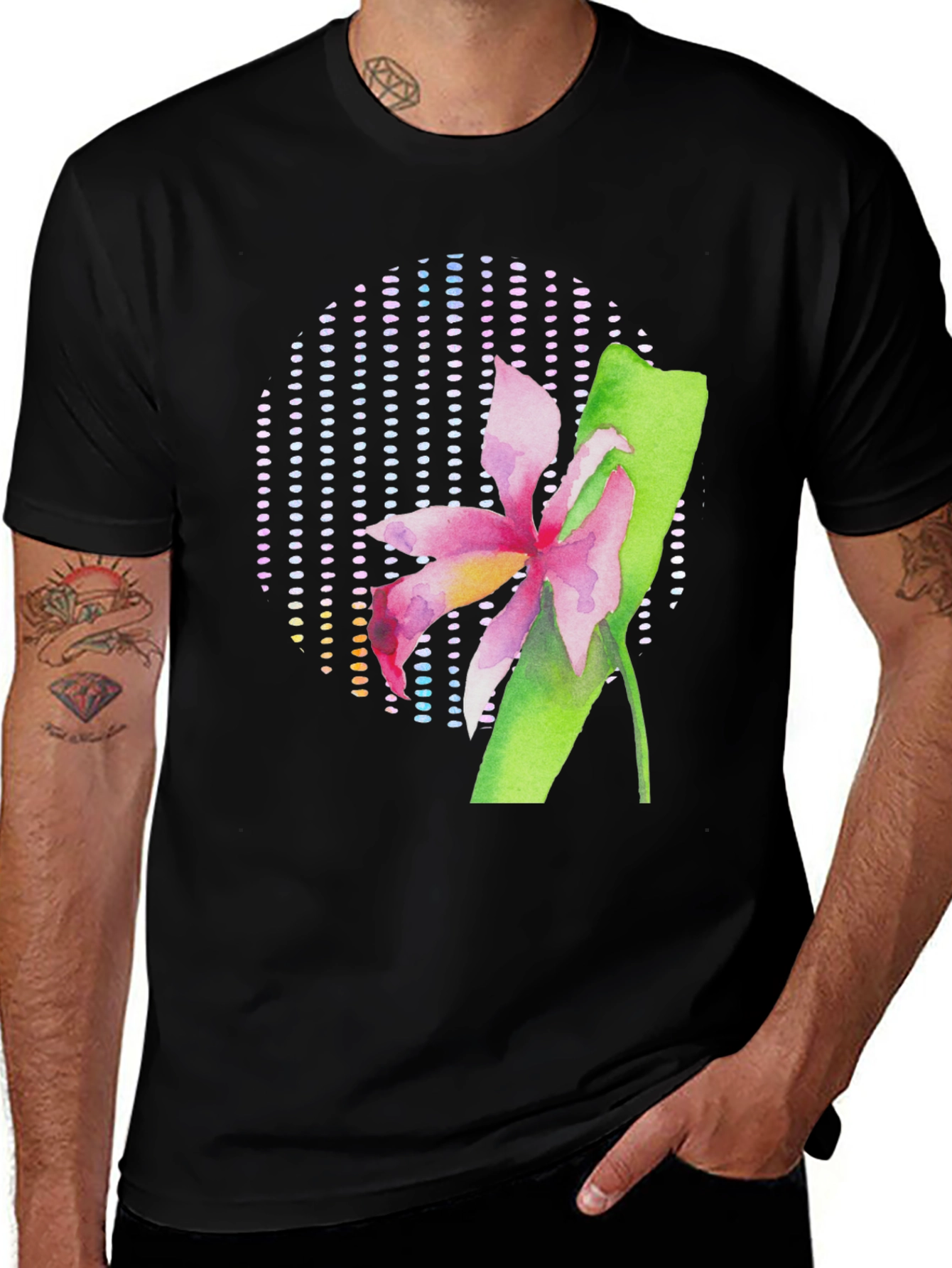 Variant 11 of Floral Graphic Print Men's Black T-Shirt